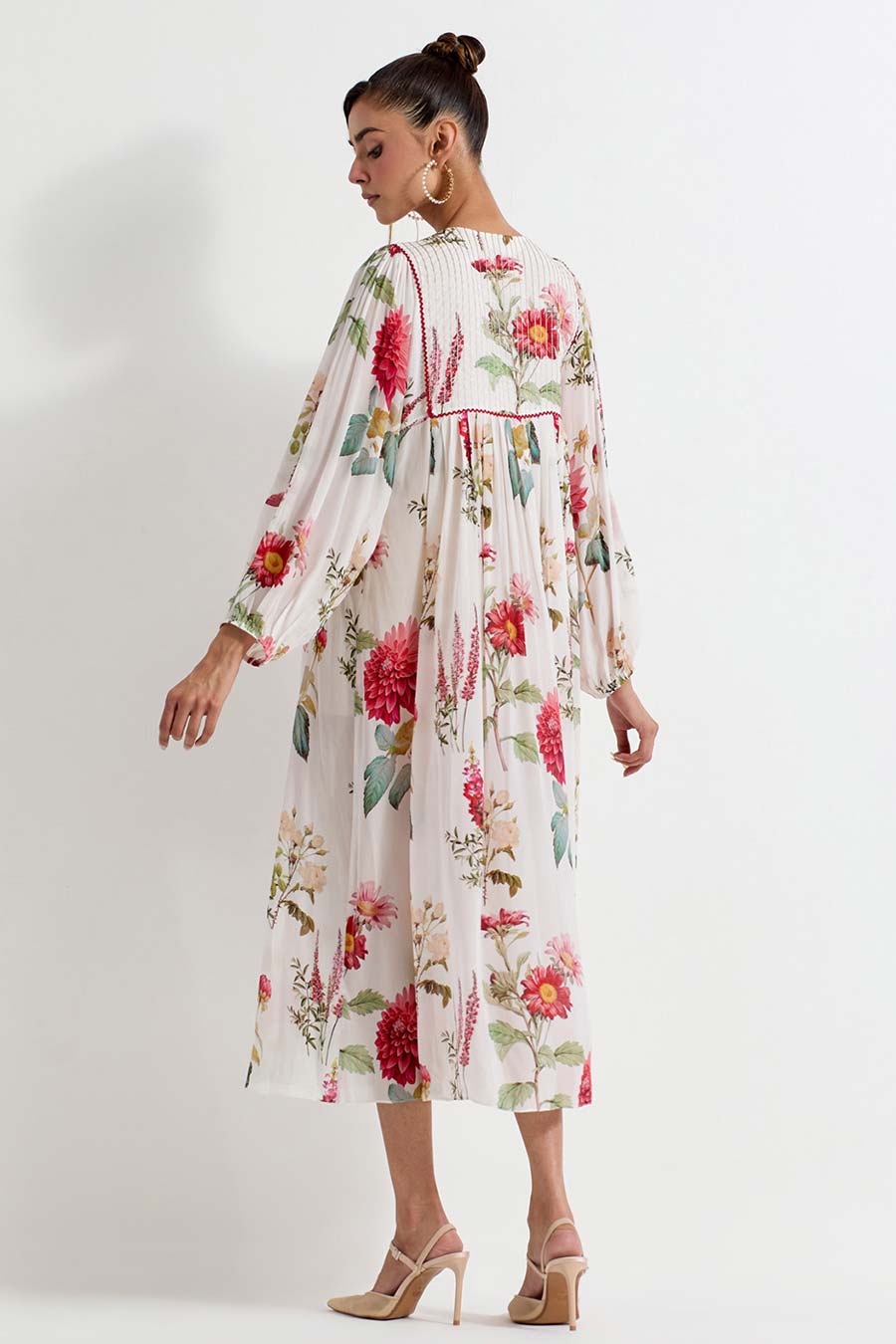 Daisy Printed Crepe Pleated Midi Dress