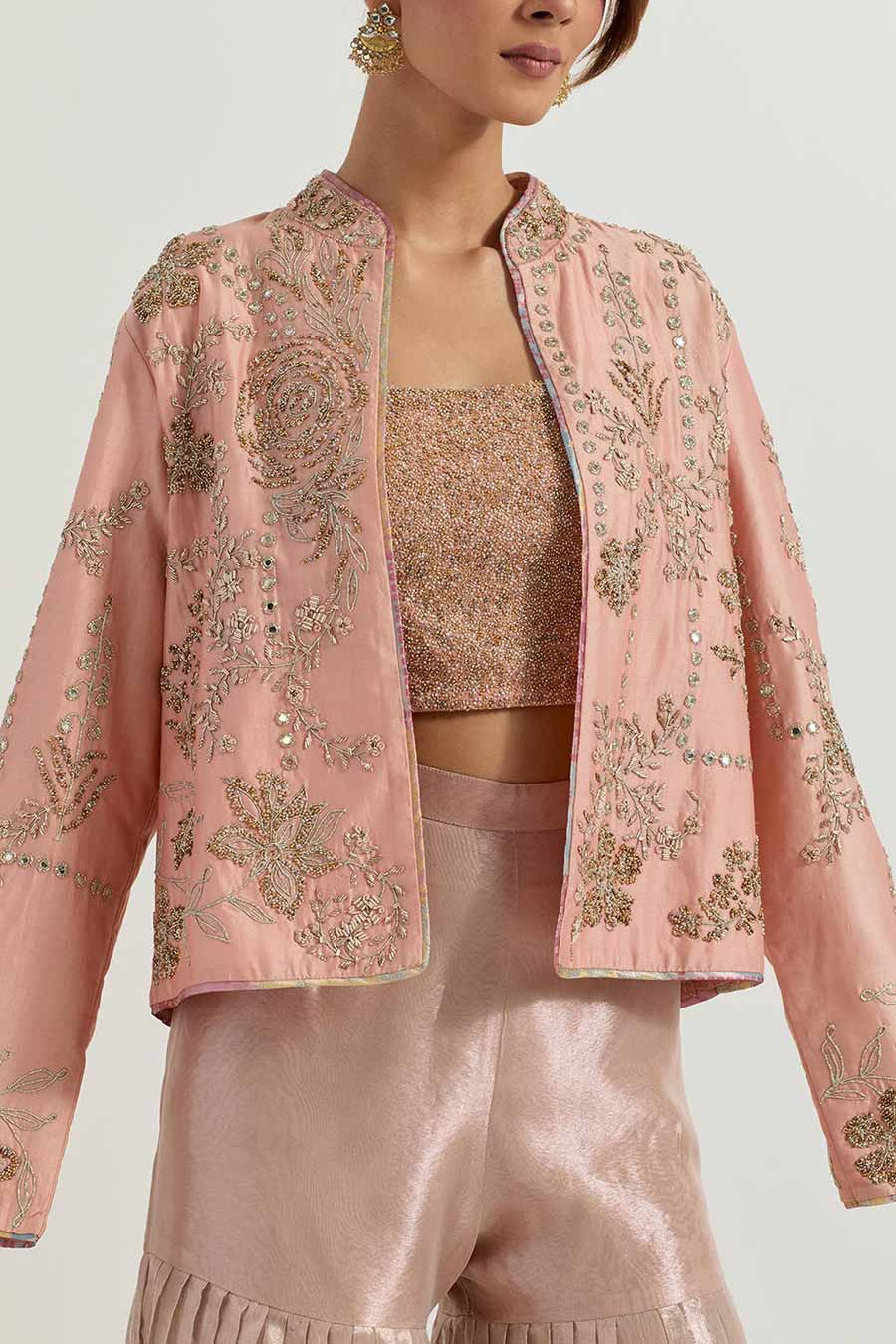 Raeth Chanderi Embroidered Jacket Gharara Set