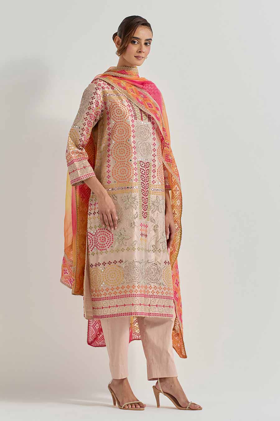 Raeth Beige Tissue Embellished Kurta Set