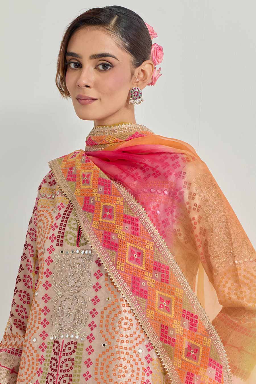 Raeth Beige Tissue Embellished Kurta Set