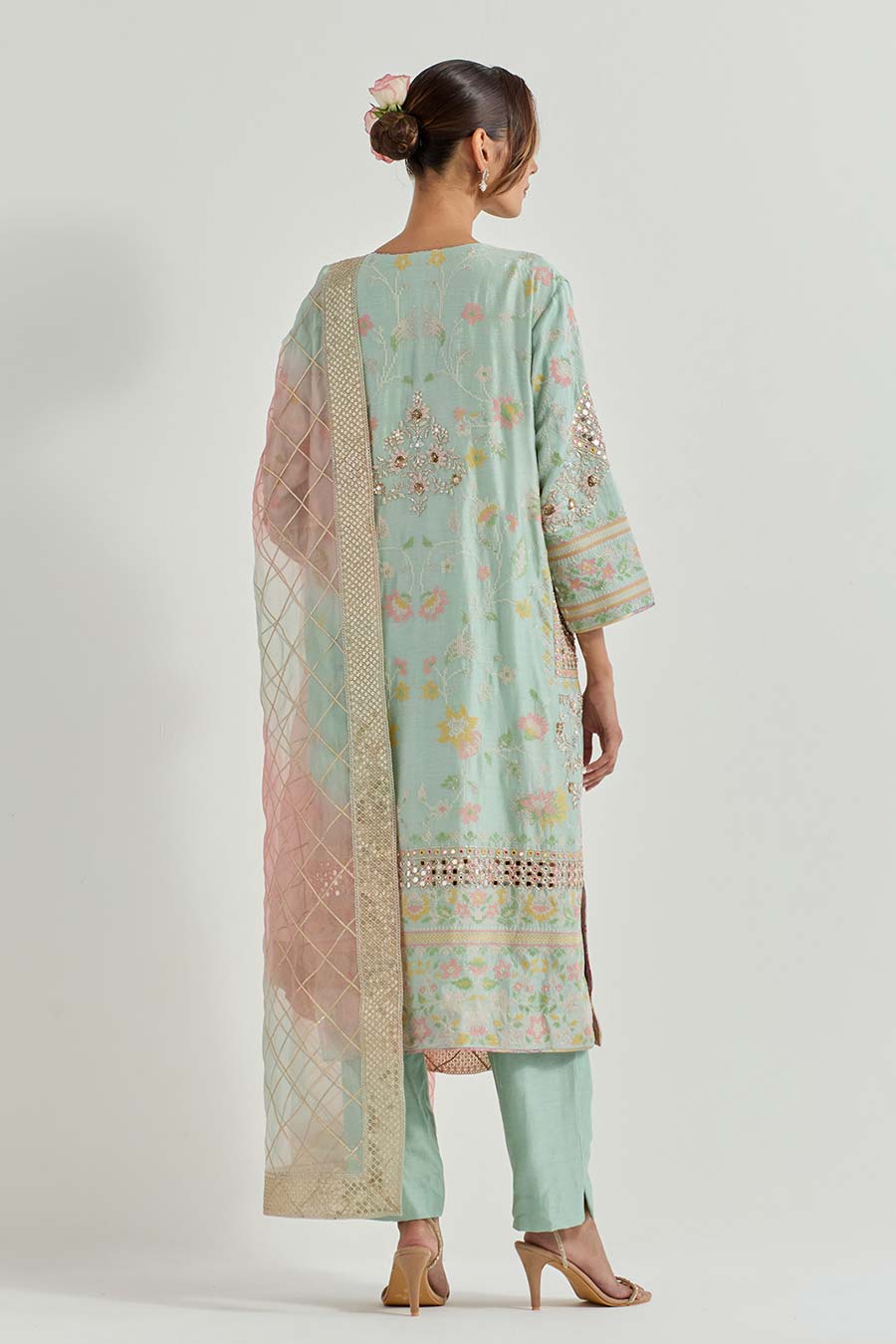 Raeth Sage Green Chanderi Embellished Kurta Set