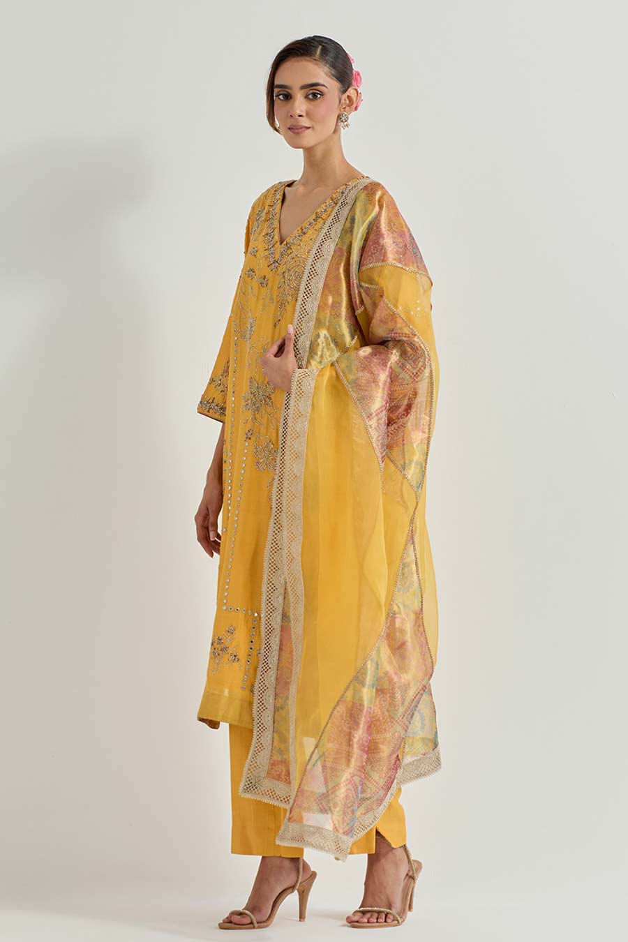 Raeth Yellow Chanderi Embellished Kurta Set