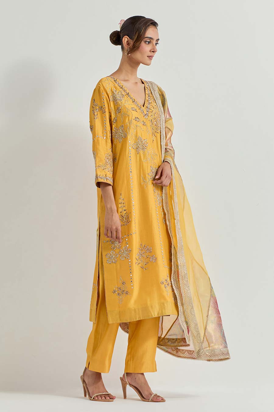 Raeth Yellow Chanderi Embellished Kurta Set