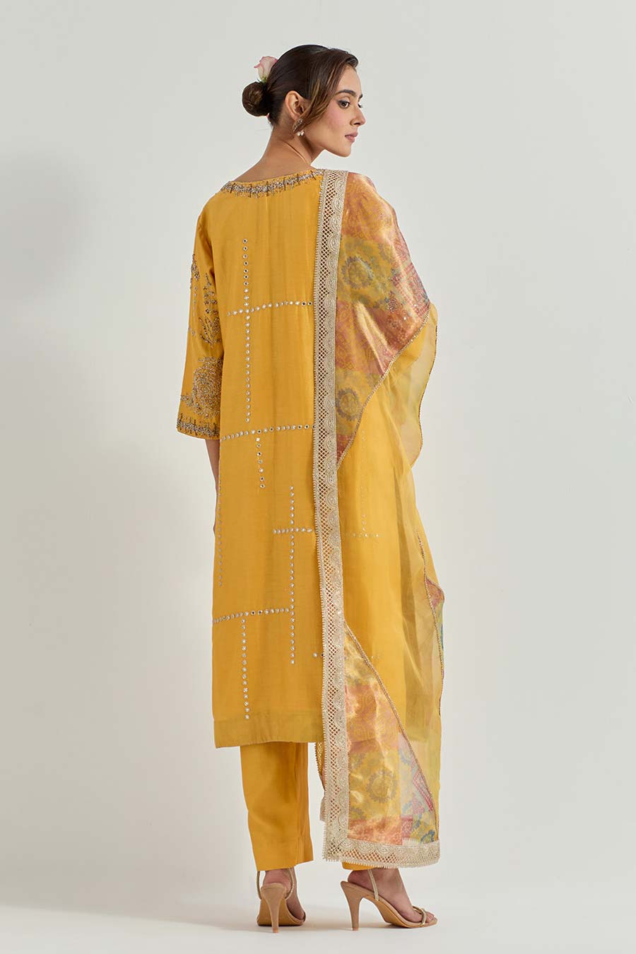 Raeth Yellow Chanderi Embellished Kurta Set