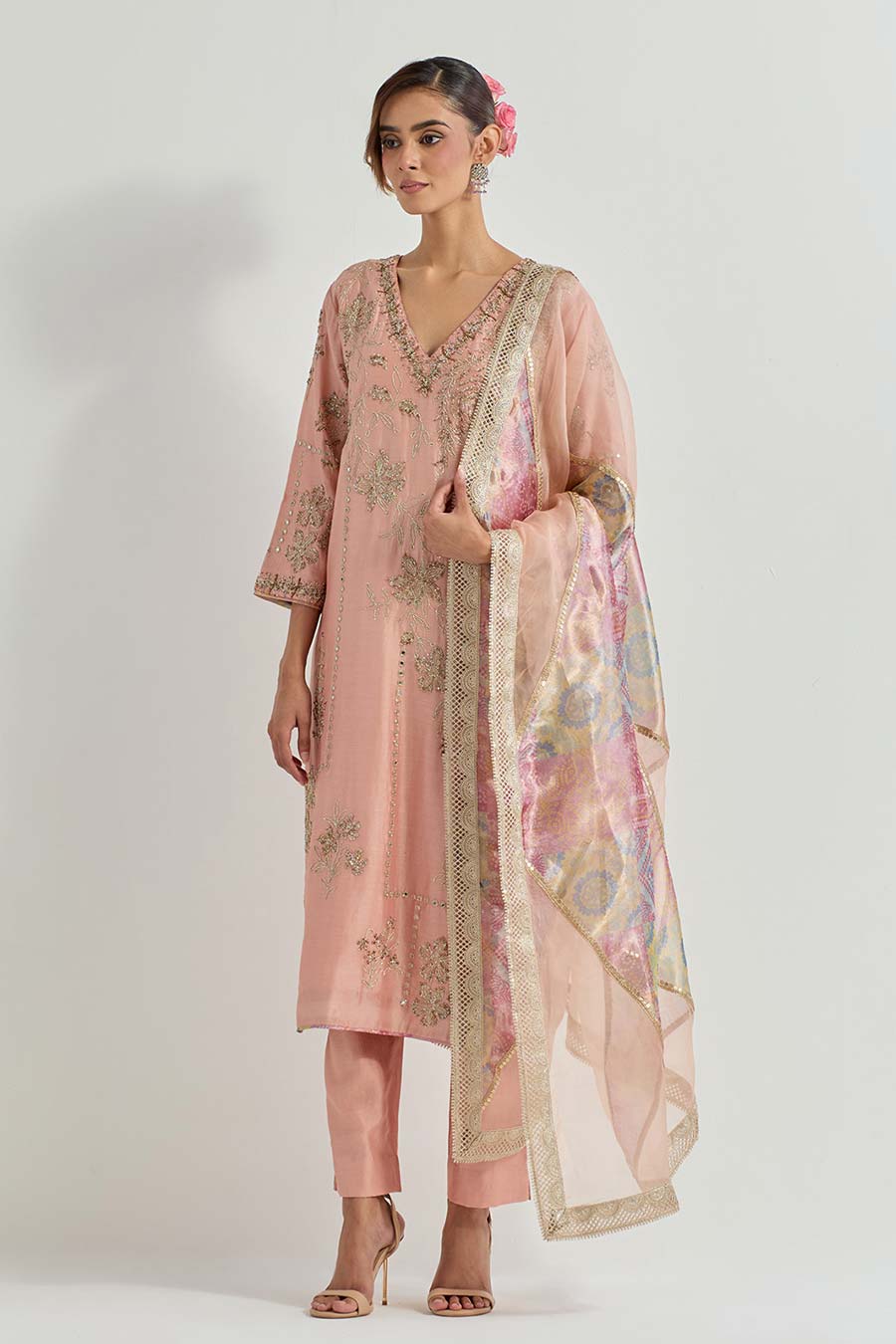 Raeth Pink Chanderi Silk Embellished Kurta Set