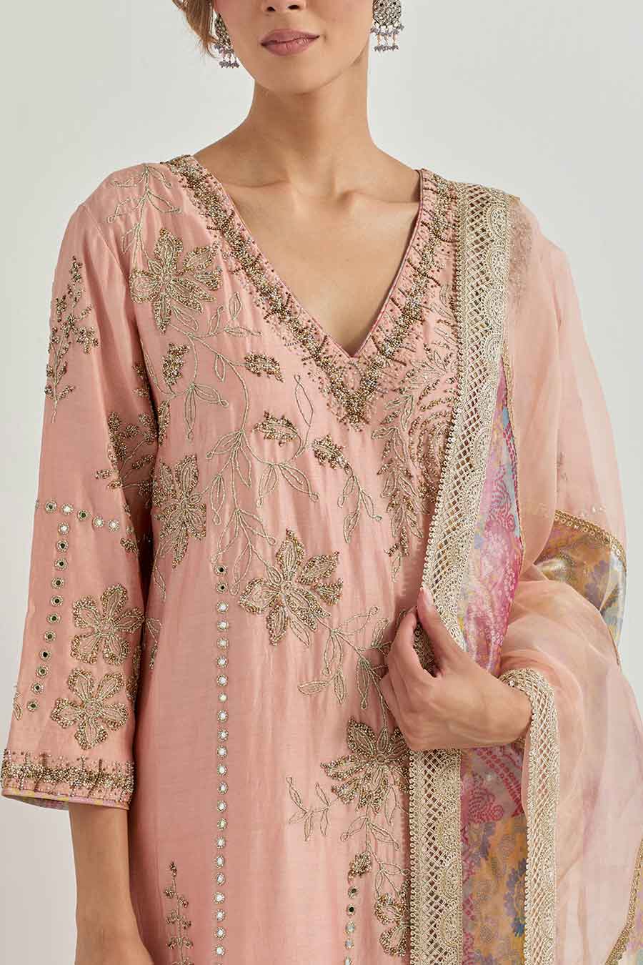 Raeth Pink Chanderi Silk Embellished Kurta Set