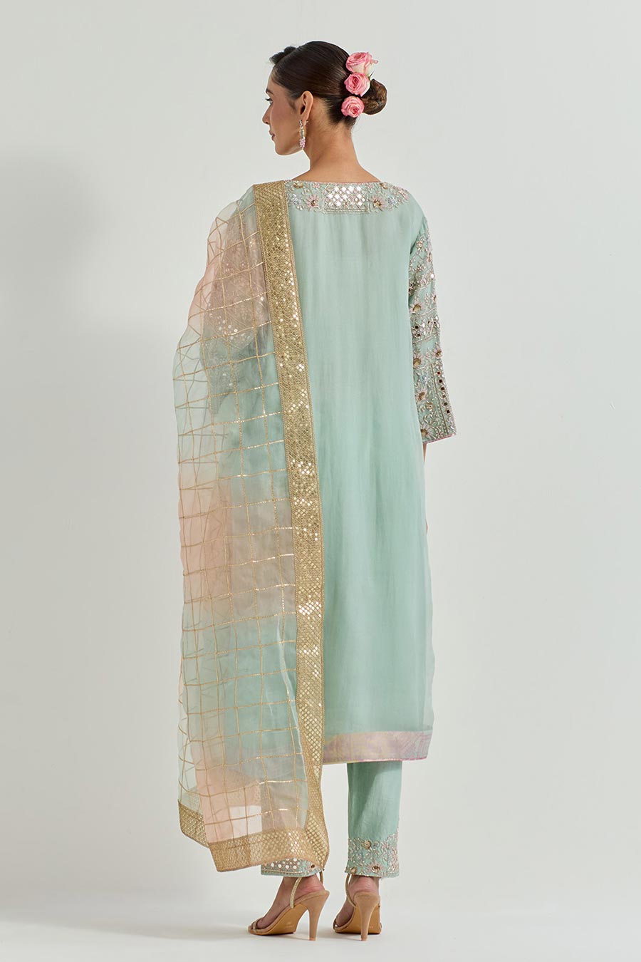 Raeth Sage Green Organza Embellished Kurta Set