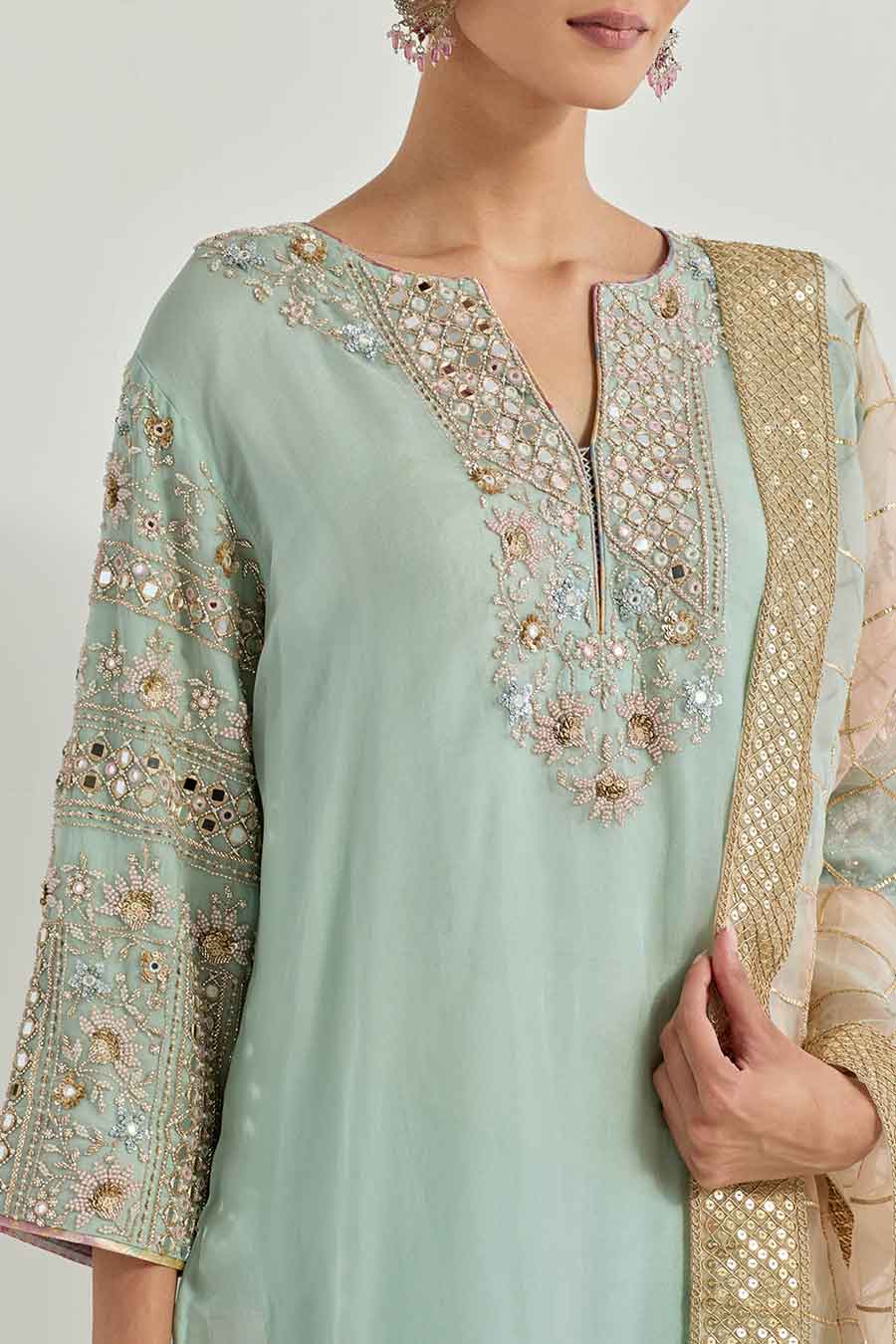 Raeth Sage Green Organza Embellished Kurta Set