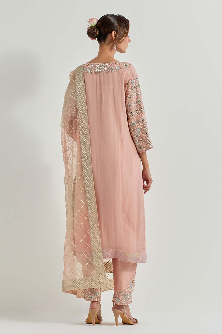 Raeth Pink Organza Embellished Kurta Set