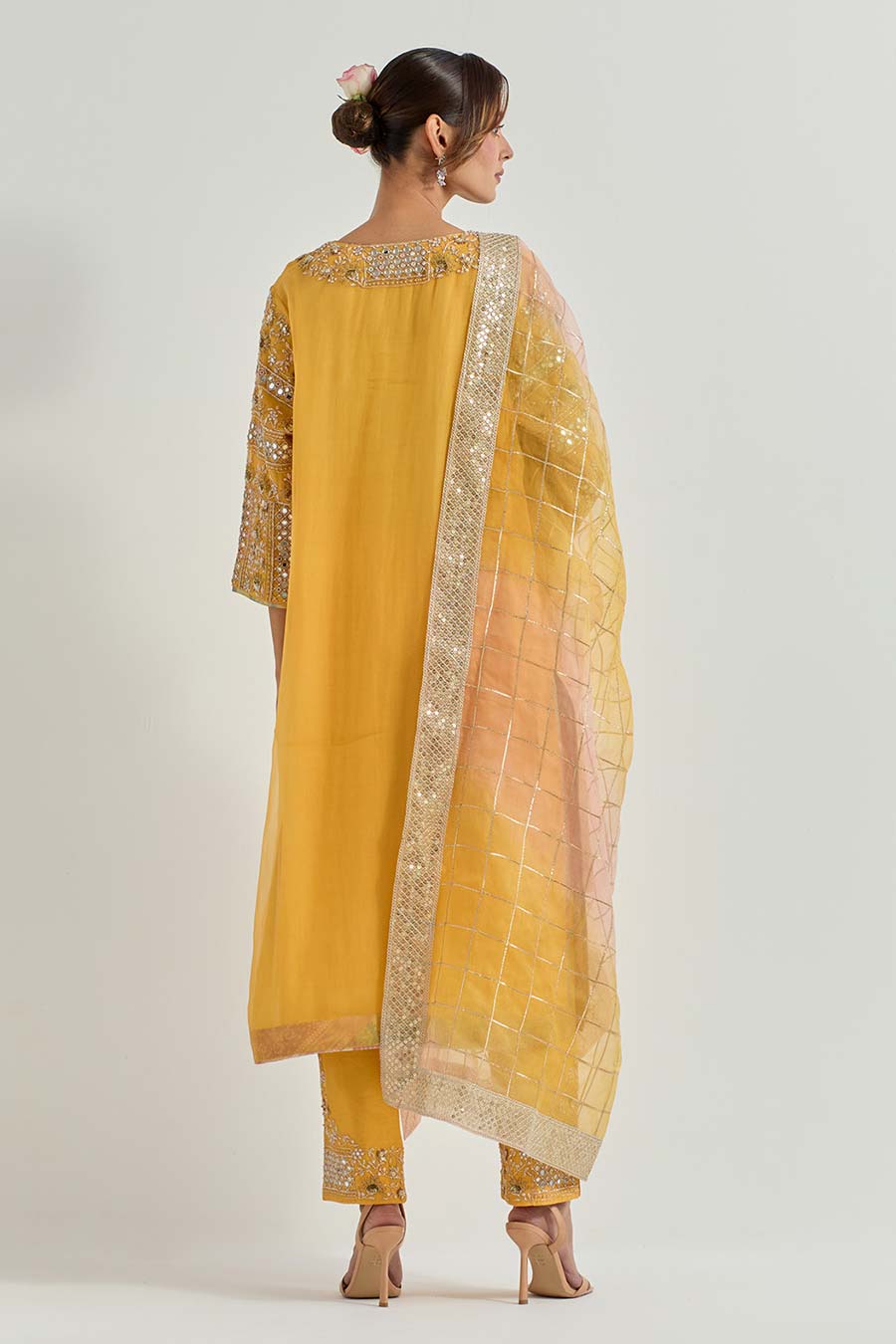 Raeth Yellow Organza Embellished Kurta Set