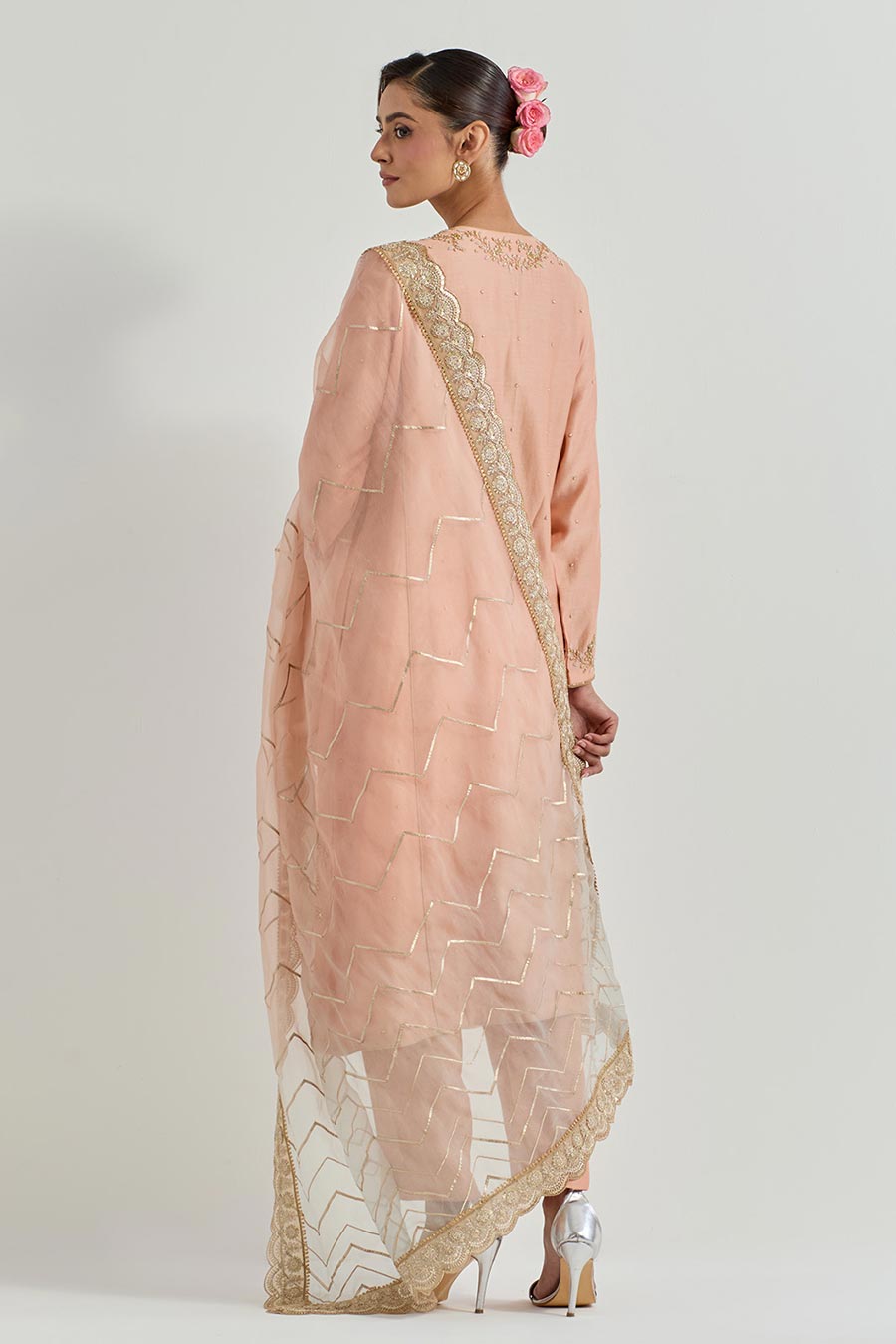 Raeth Peach Chanderi Silk Embellished Kurta Set