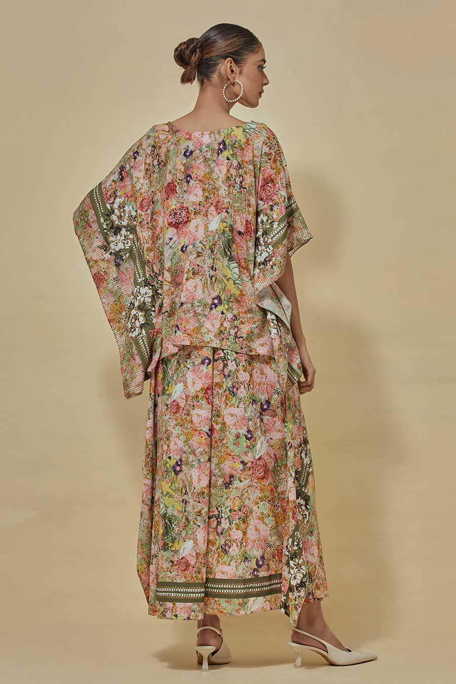 Printed Kaftan Top With Drape Skirt