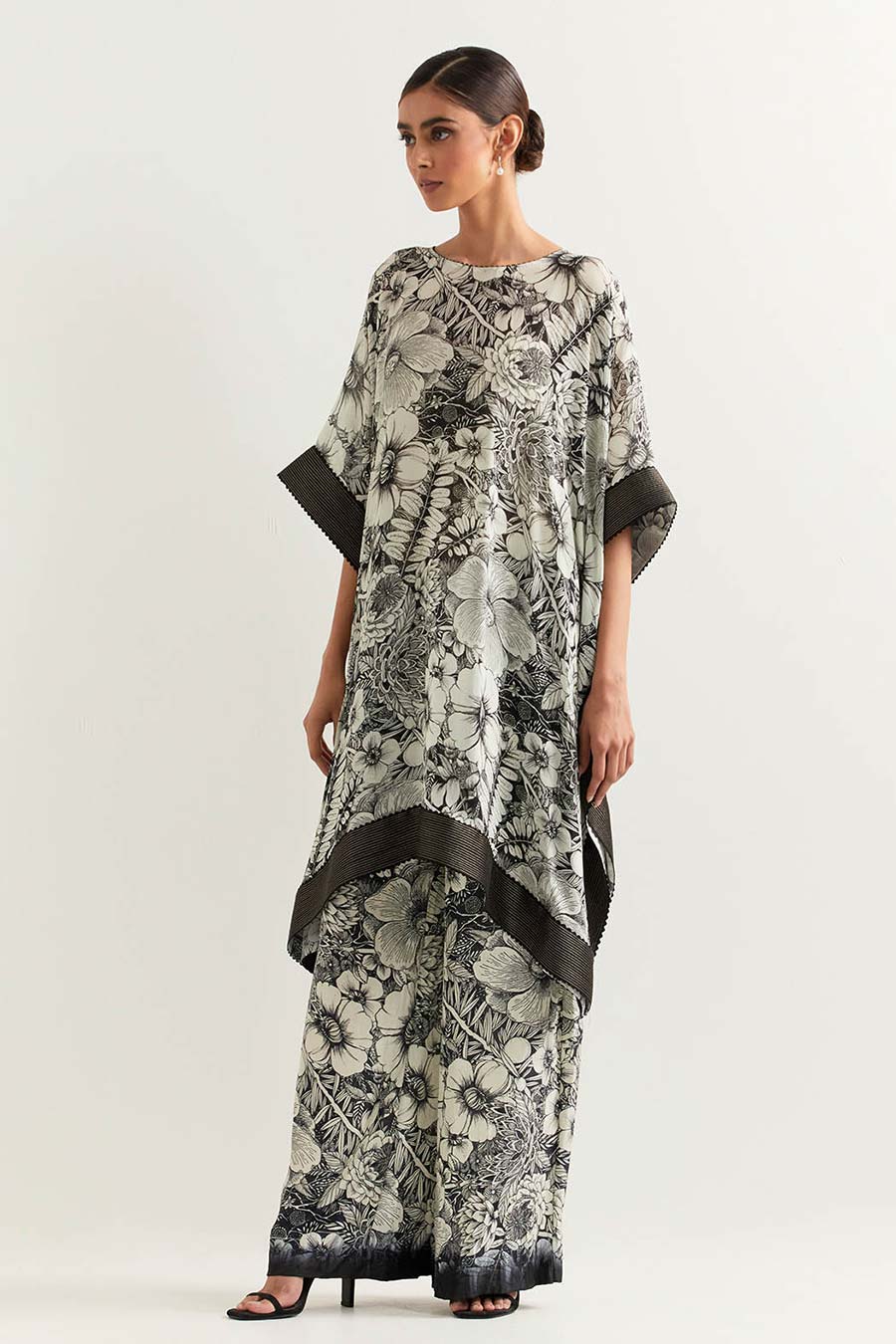 Black & White Printed Kaftan Co-Ord Set