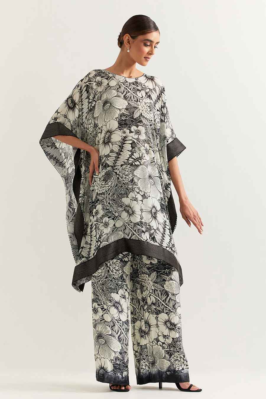 Black & White Printed Kaftan Co-Ord Set