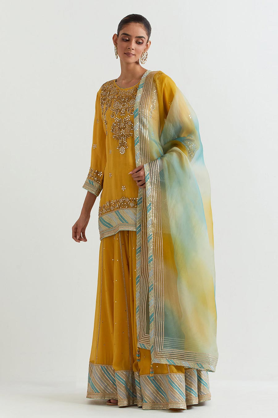 Yellow Chevron Embroidered Sharara Set