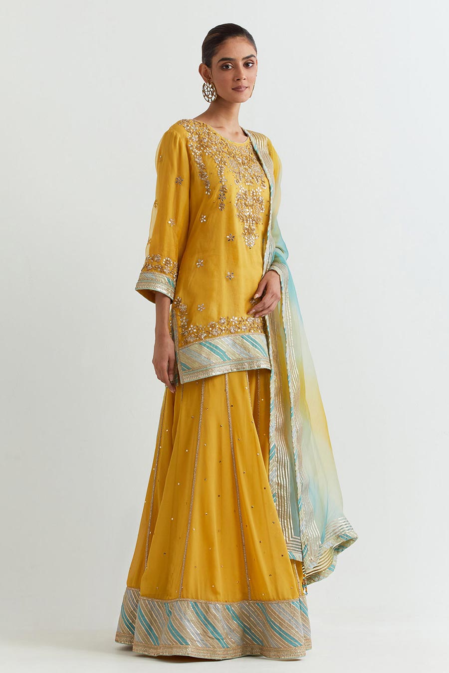 Yellow Chevron Embroidered Sharara Set