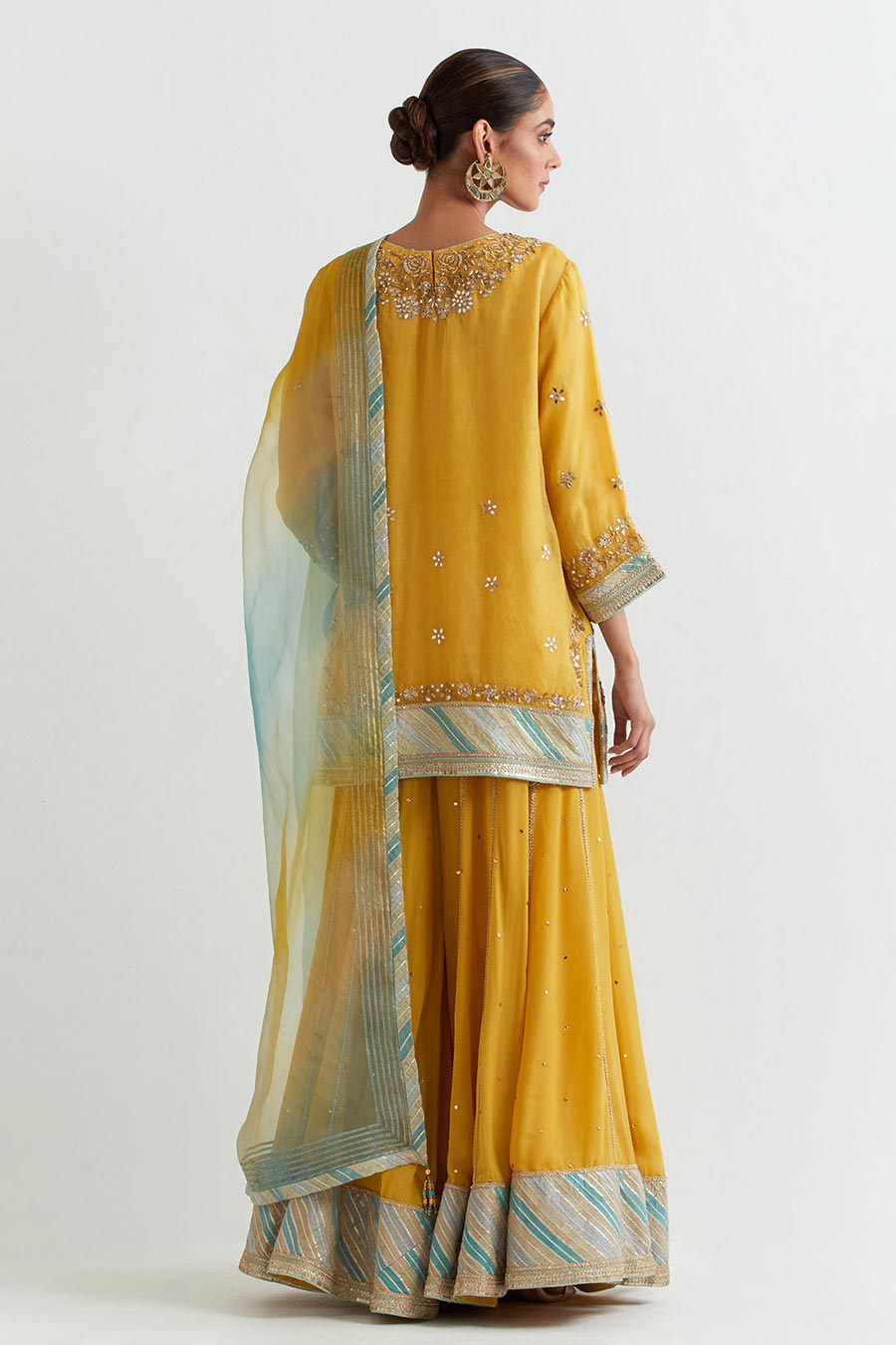 Yellow Chevron Embroidered Sharara Set