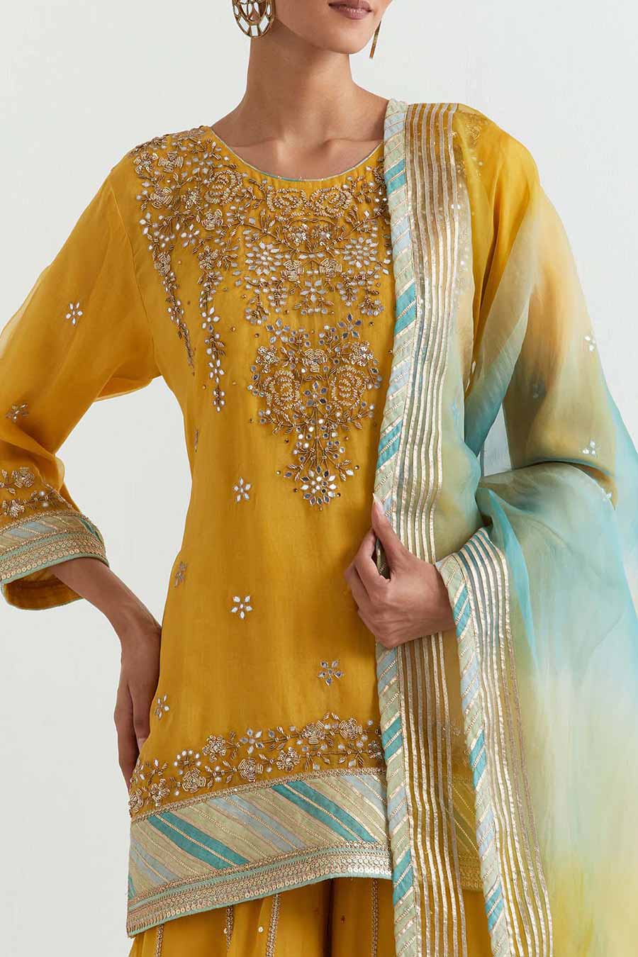 Yellow Chevron Embroidered Sharara Set