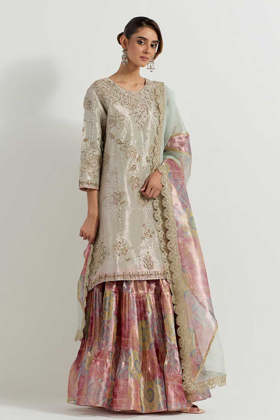 Raeth Sage Green Tissue Embellished Sharara Set