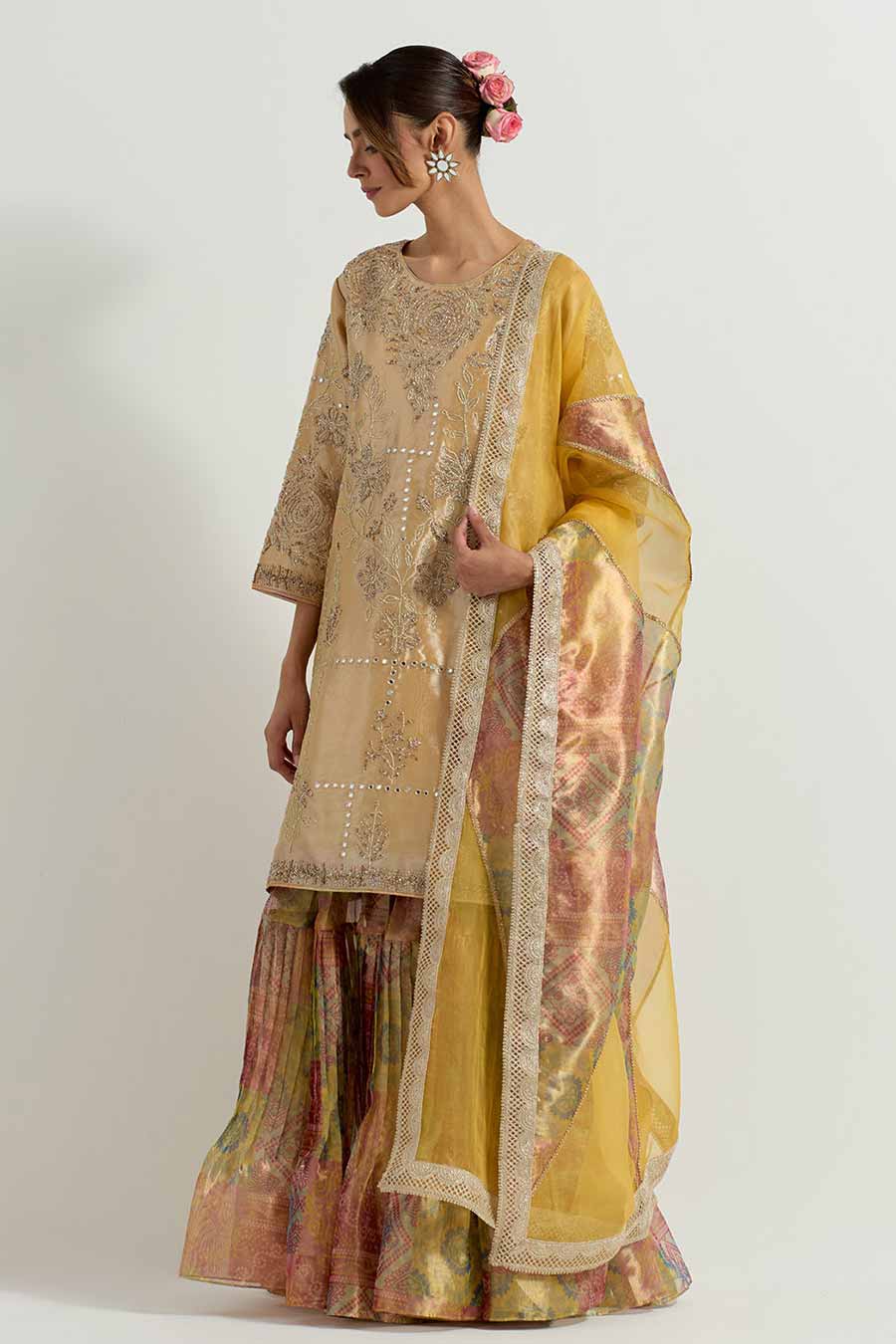 Raeth Yellow Tissue Embellished Sharara Set