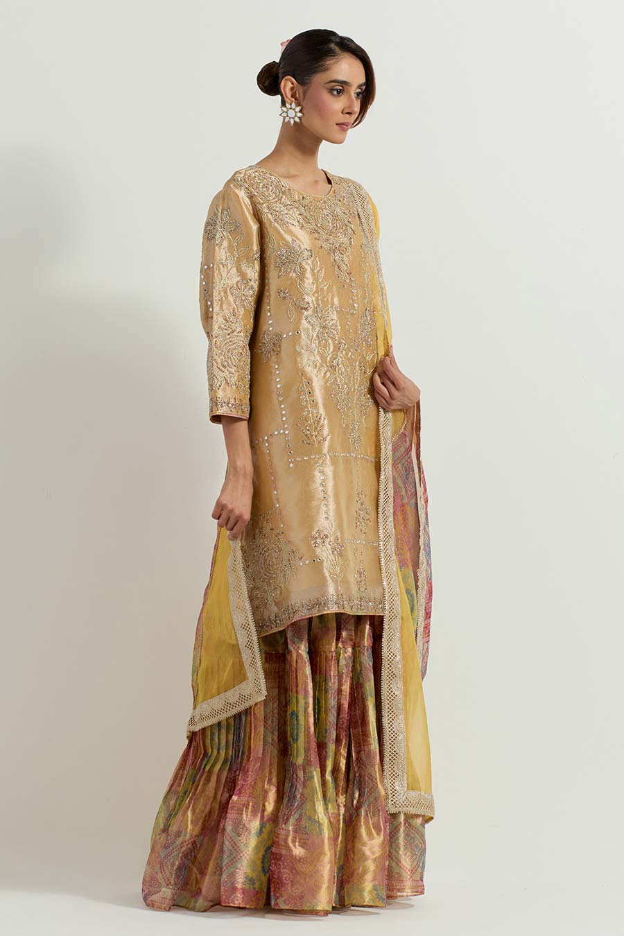 Raeth Yellow Tissue Embellished Sharara Set