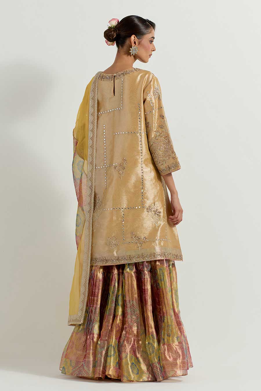 Raeth Yellow Tissue Embellished Sharara Set