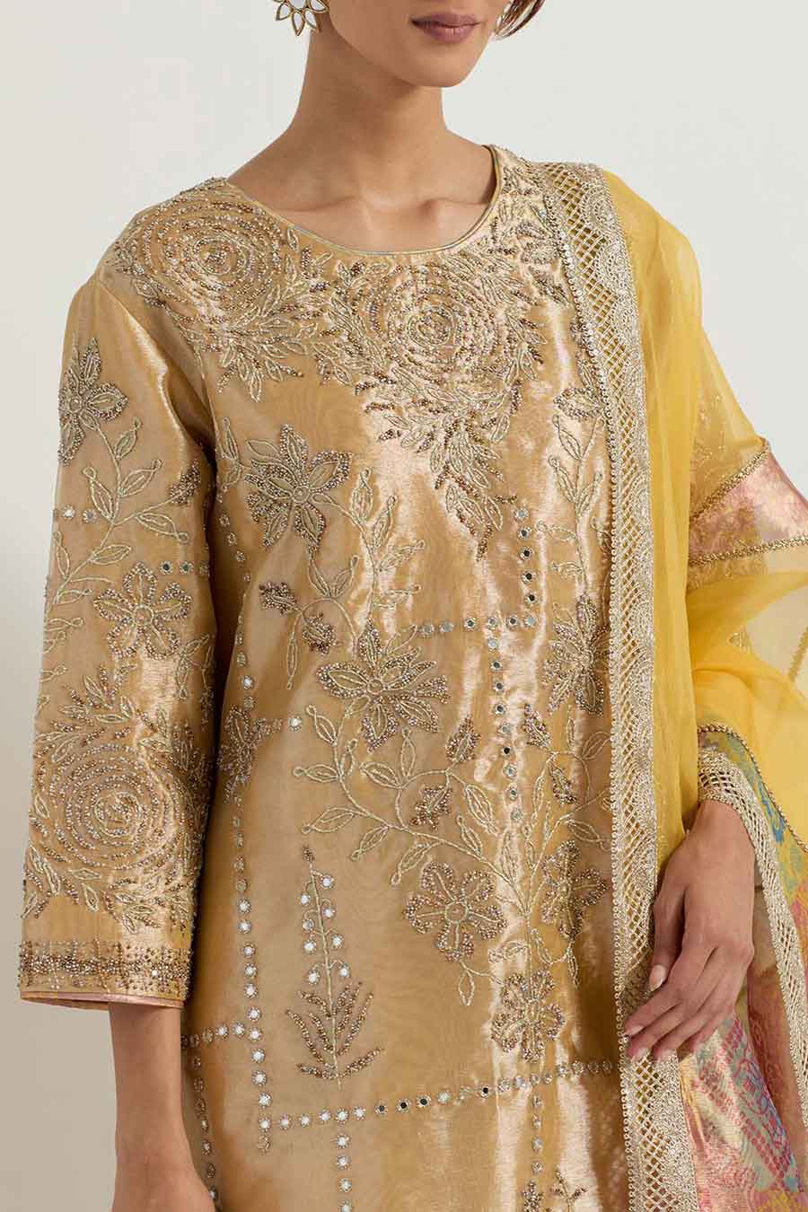 Raeth Yellow Tissue Embellished Sharara Set