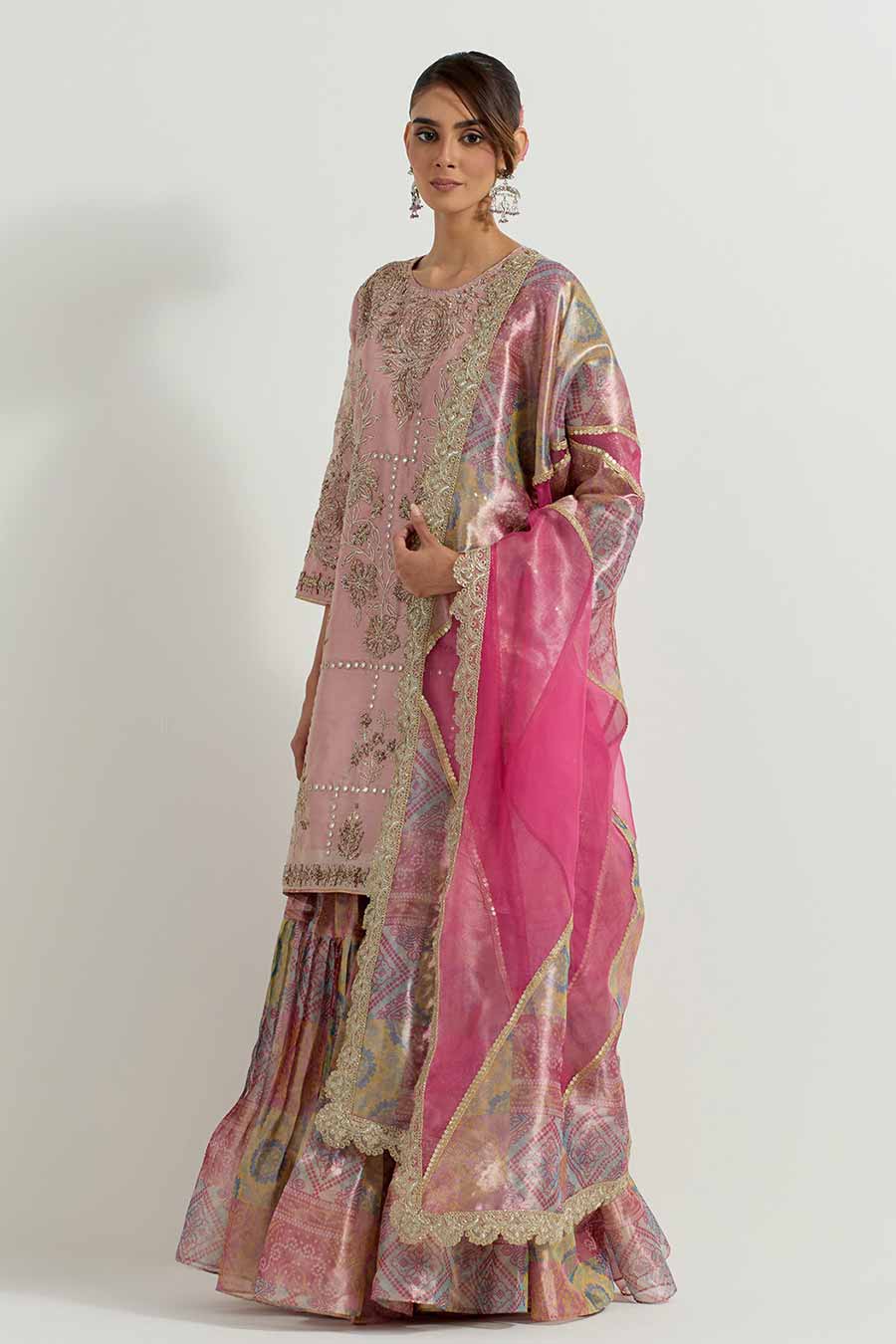 Raeth Fuchsia Tissue Embellished Sharara Set