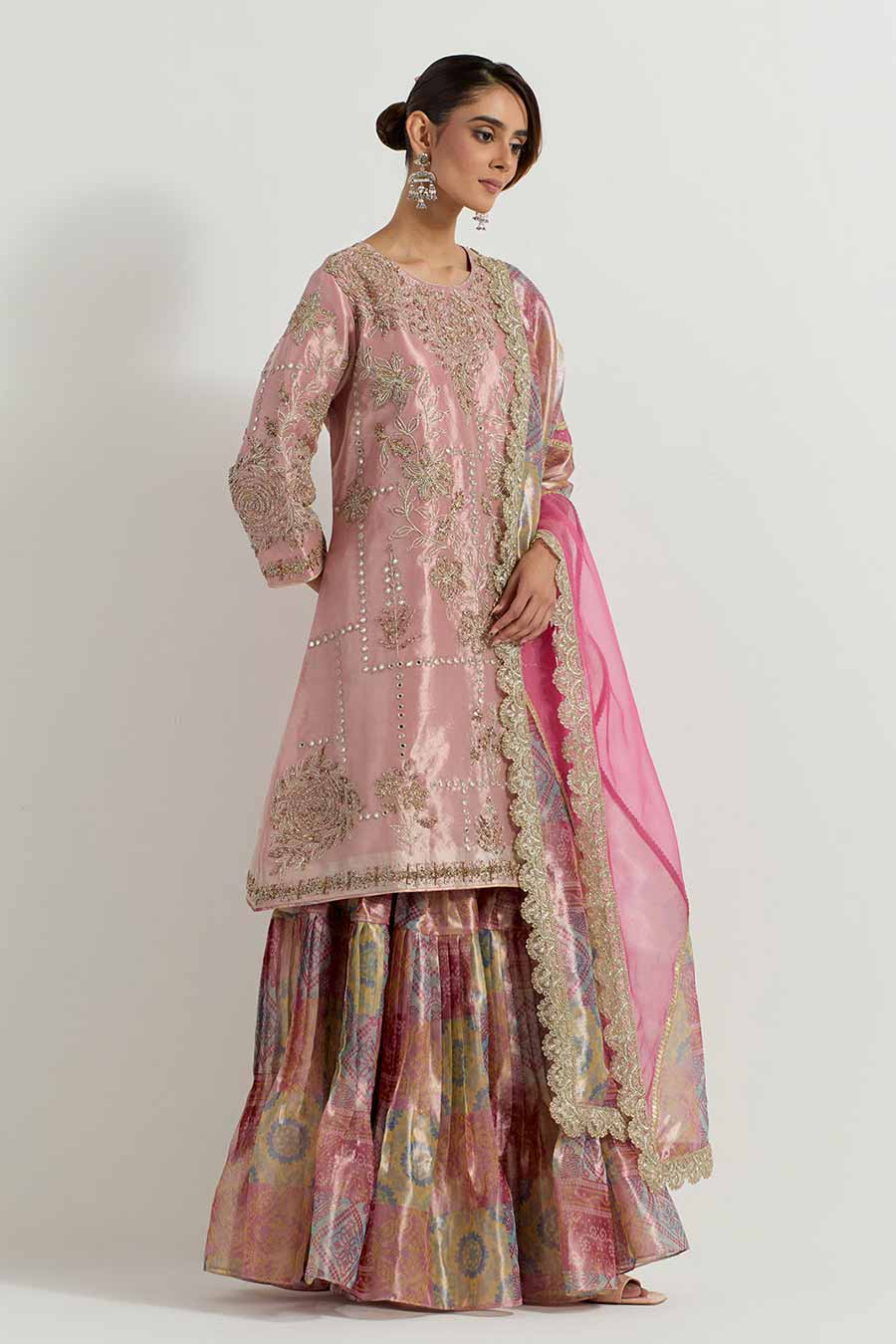 Raeth Fuchsia Tissue Embellished Sharara Set