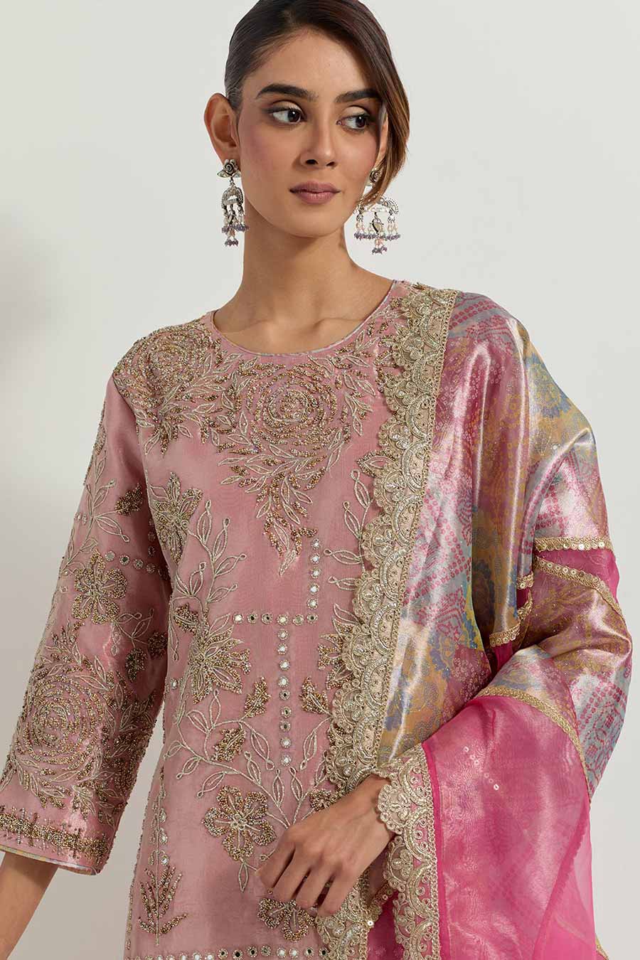 Raeth Fuchsia Tissue Embellished Sharara Set