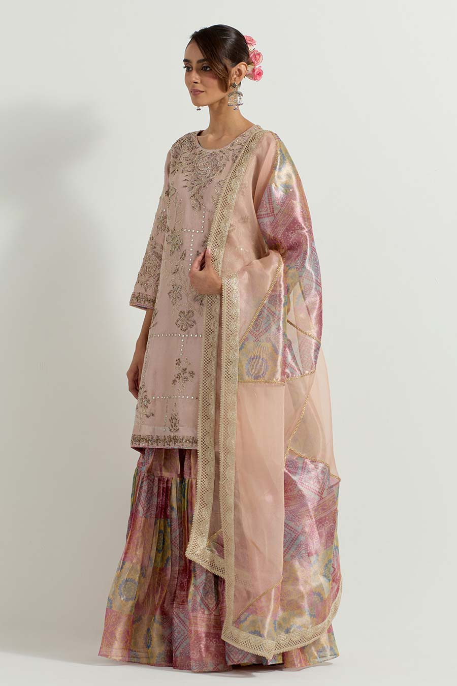 Raeth Blush Pink Tissue Embellished Sharara Set