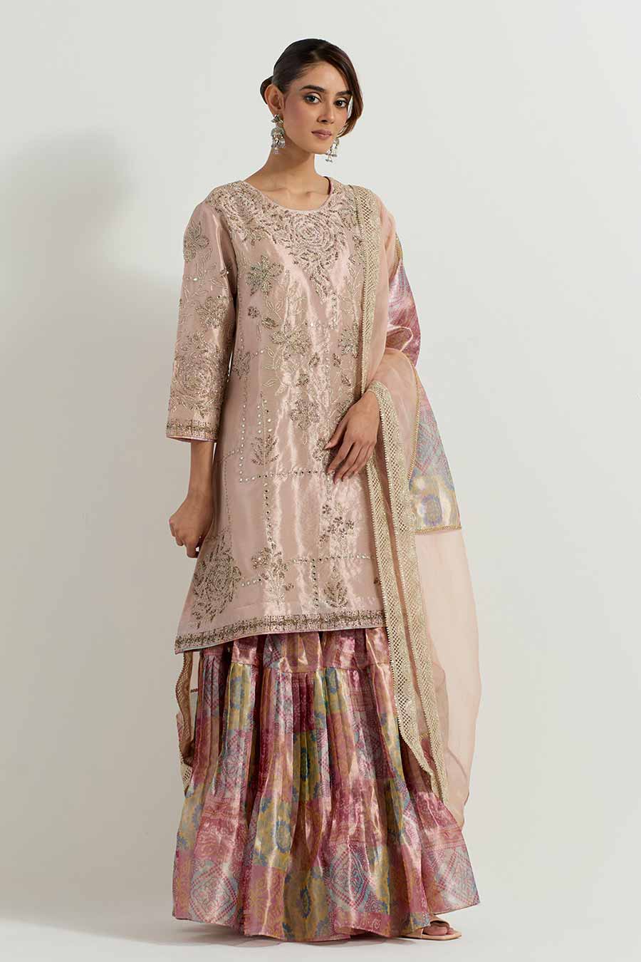 Raeth Blush Pink Tissue Embellished Sharara Set