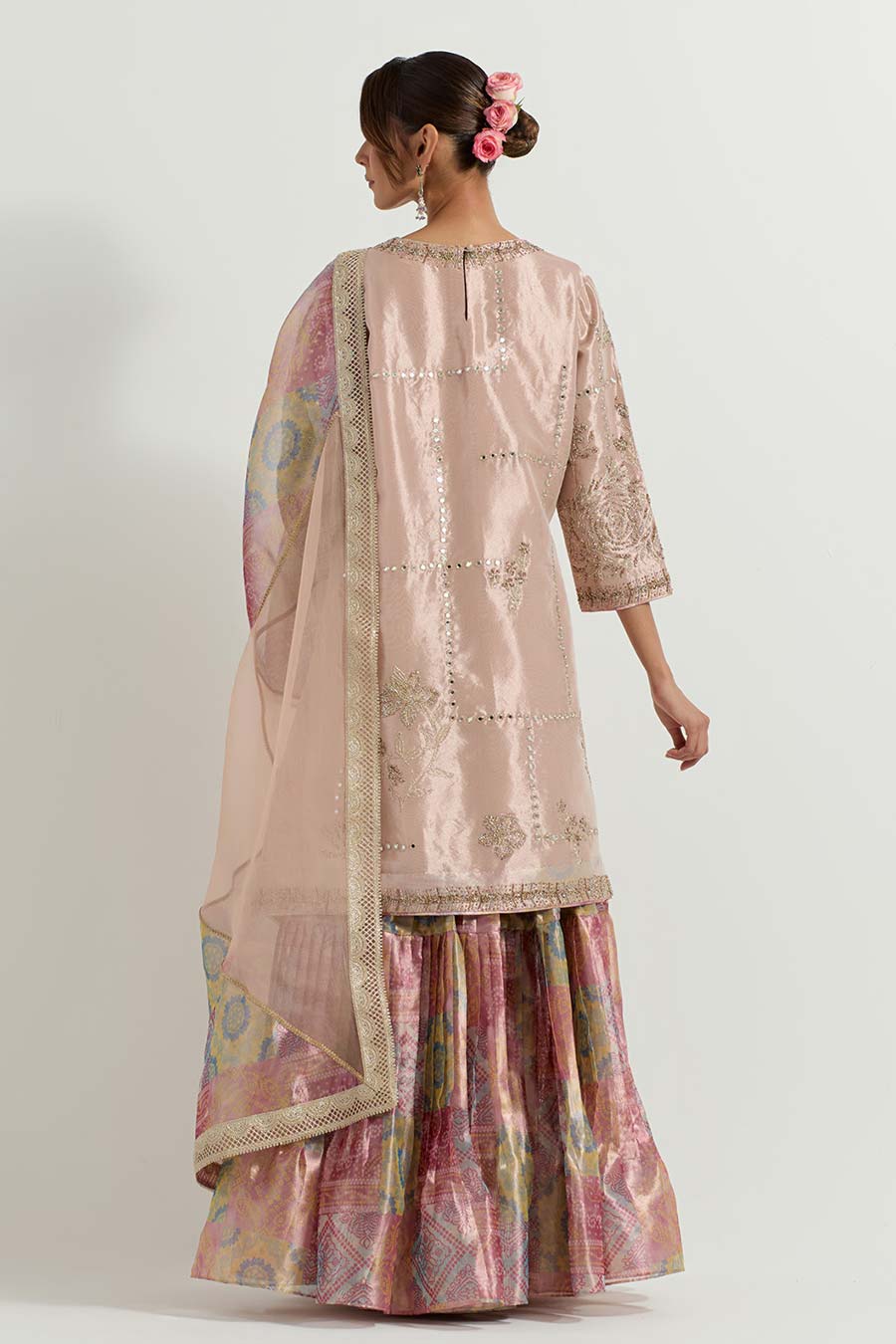 Raeth Blush Pink Tissue Embellished Sharara Set