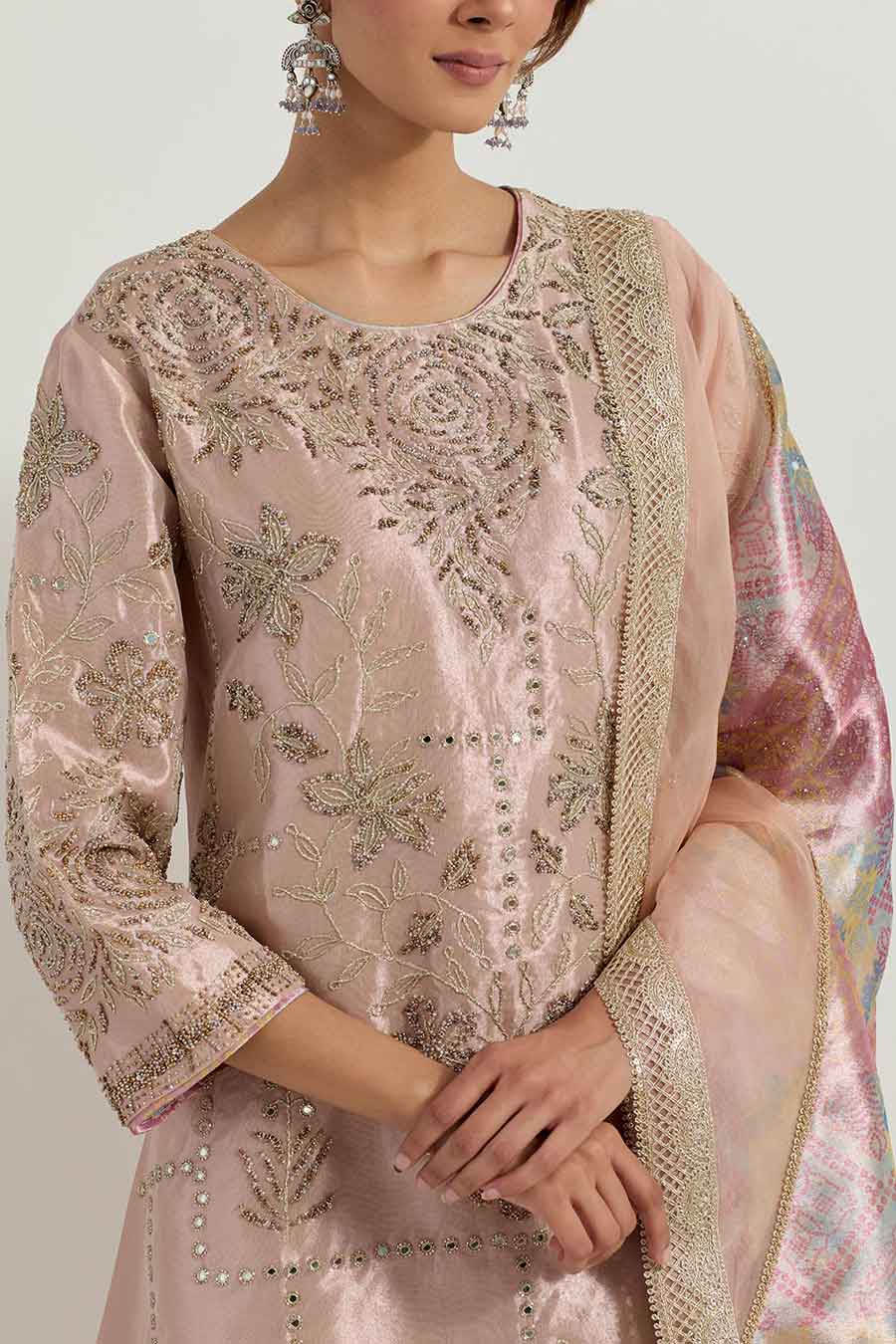 Raeth Blush Pink Tissue Embellished Sharara Set