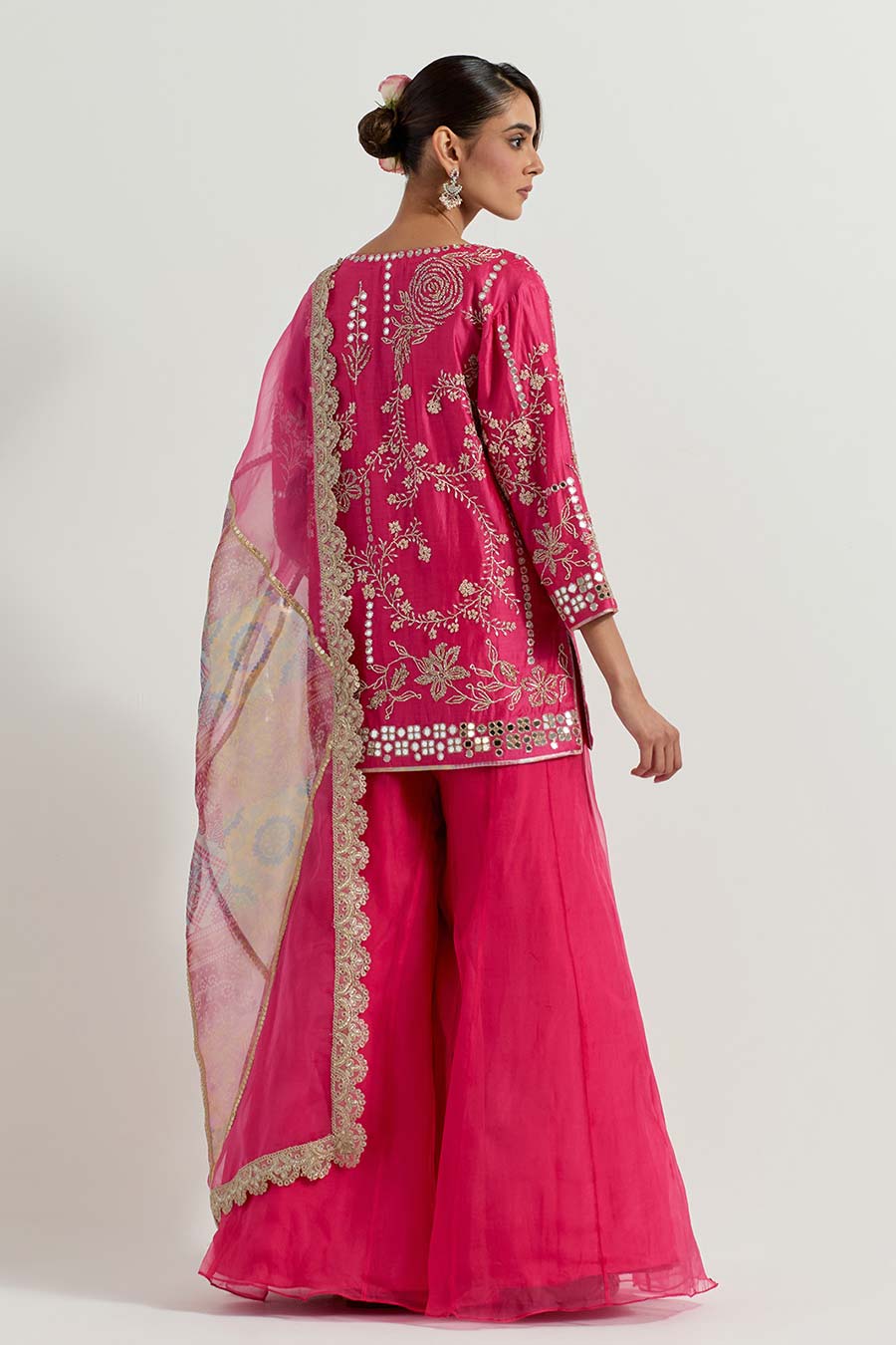 Raeth Fuchsia Chanderi & Organza Embellished Sharara Set