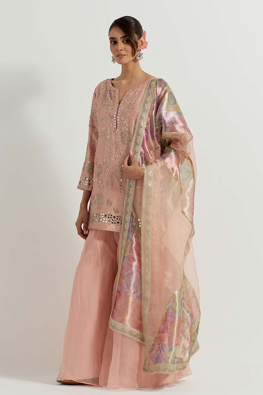 Raeth Pink Chanderi & Organza Embellished Sharara Set