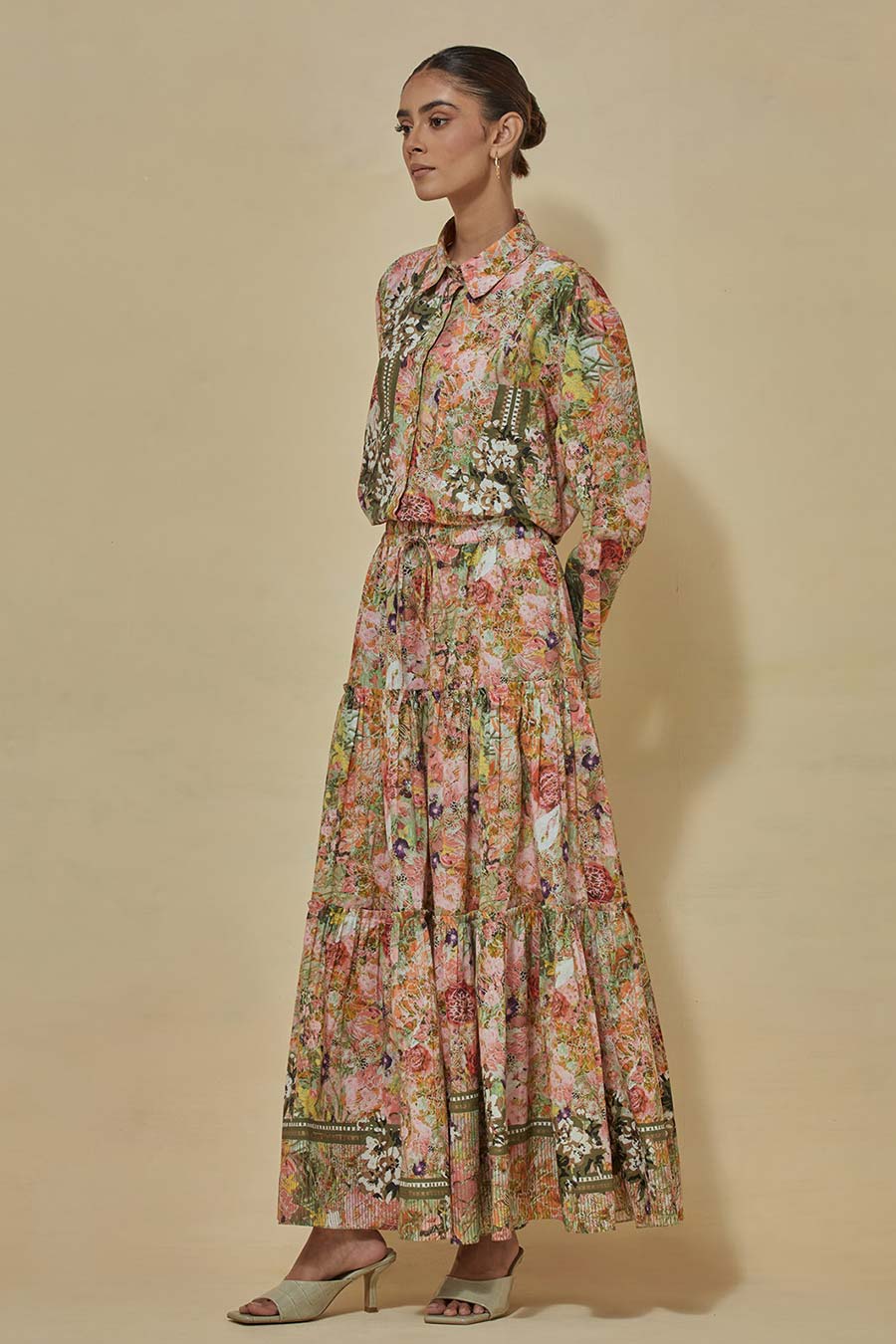 Multicolour Printed Shirt With Tiered Skirt