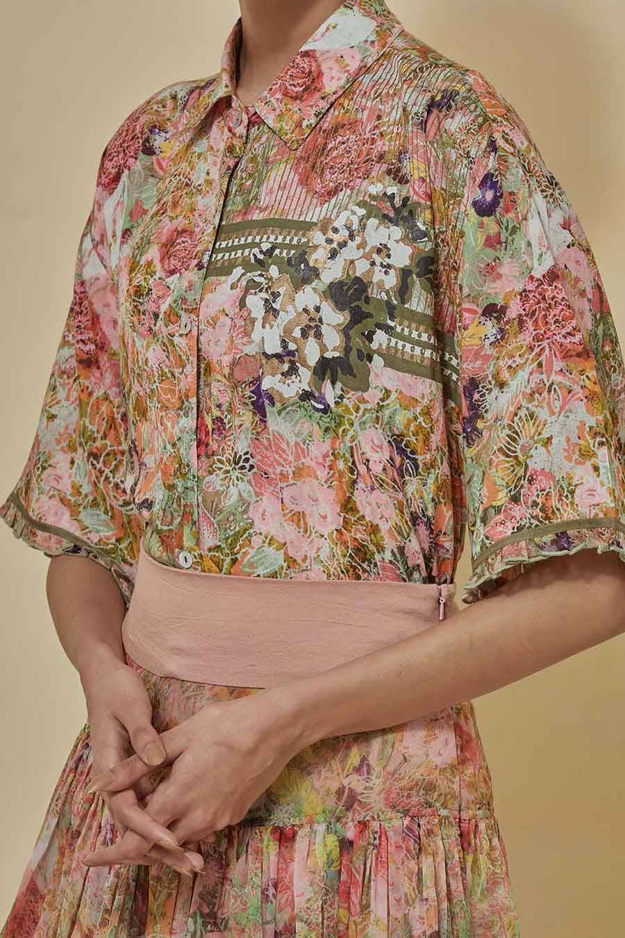 Printed Shirt With Organza Printed Skirt