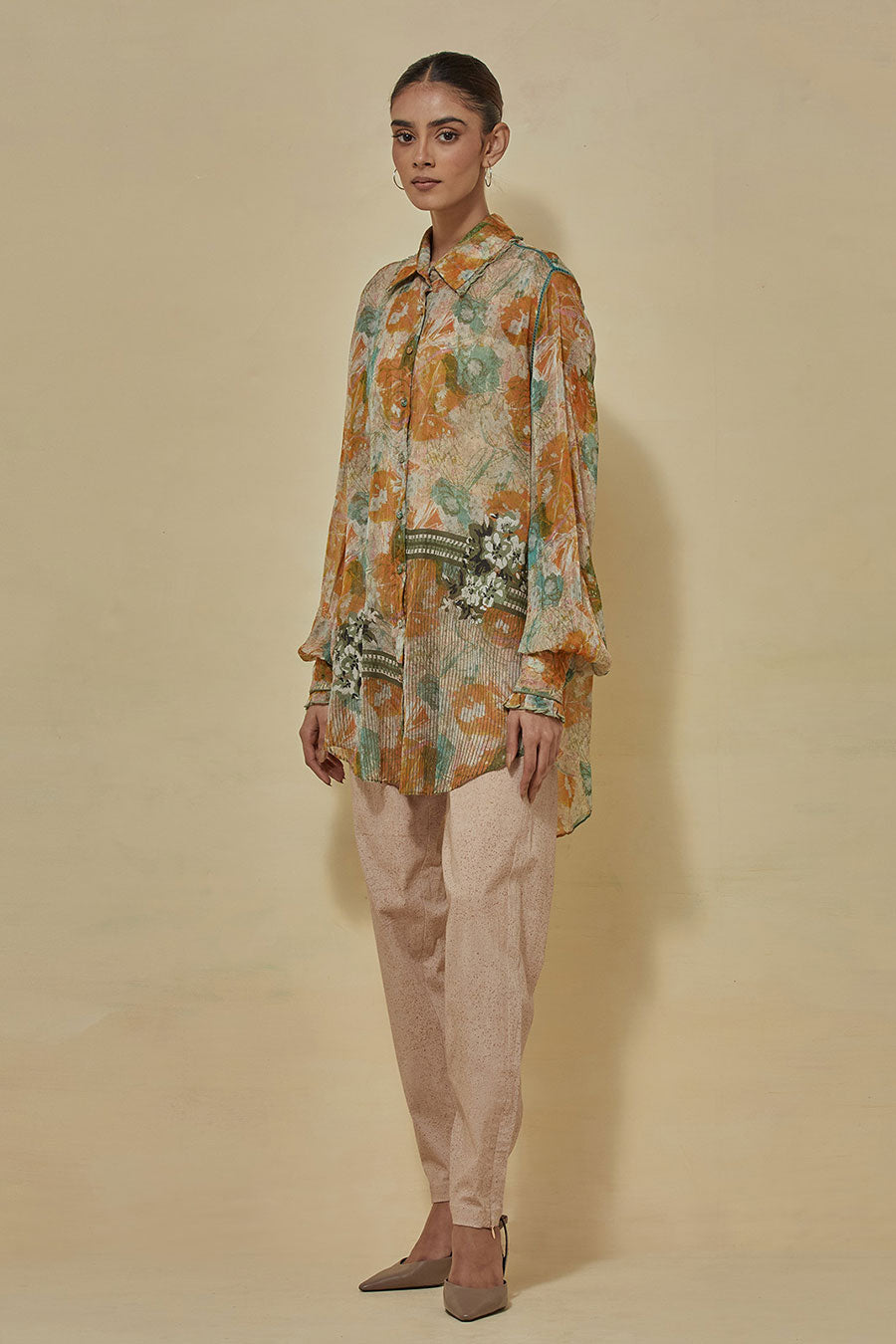 Multicolour Chiffon Printed Long Shirt