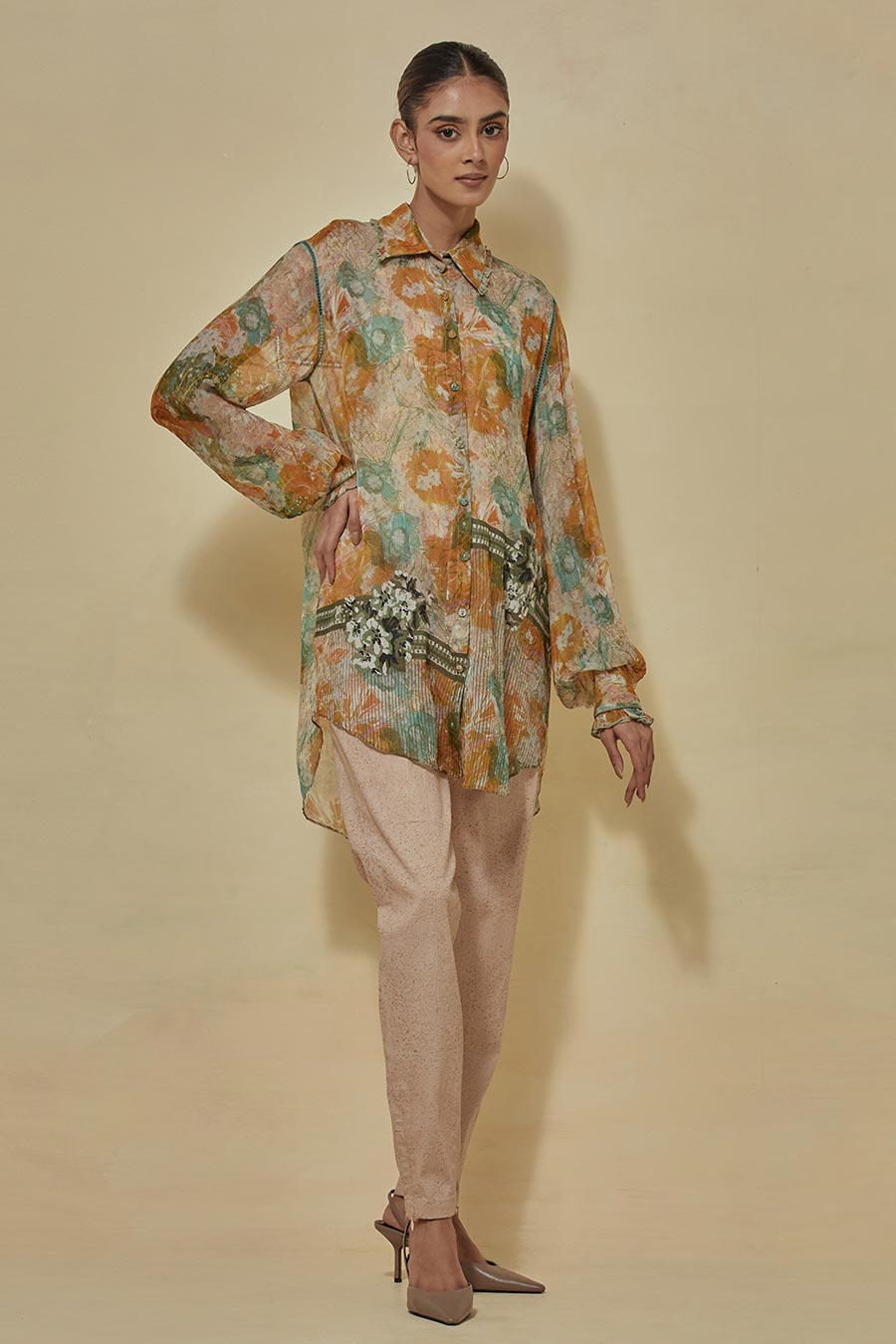 Multicolour Chiffon Printed Long Shirt