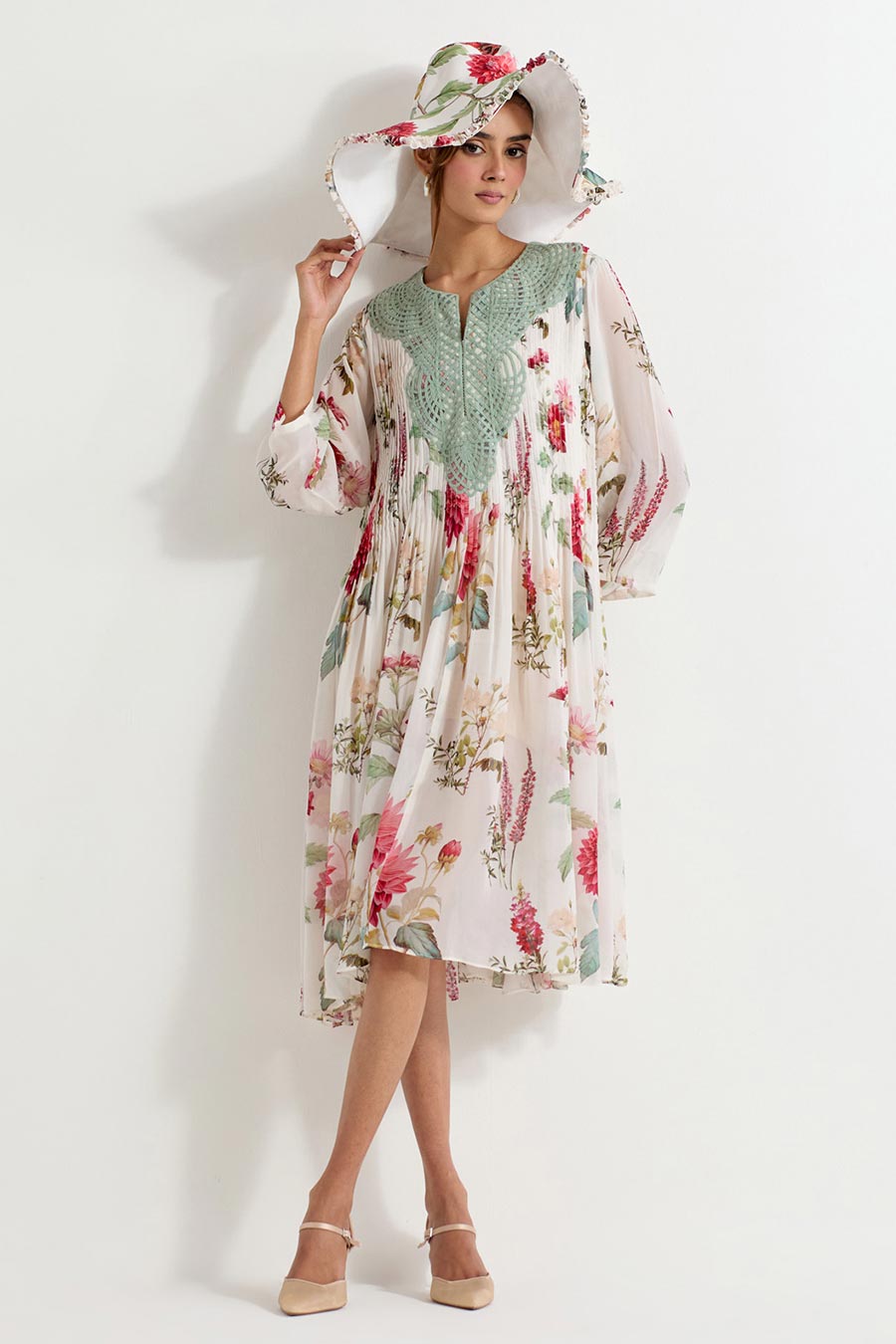 Daisy Printed Georgette Lattice Dress