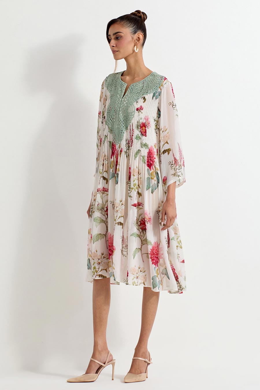 Daisy Printed Georgette Lattice Dress