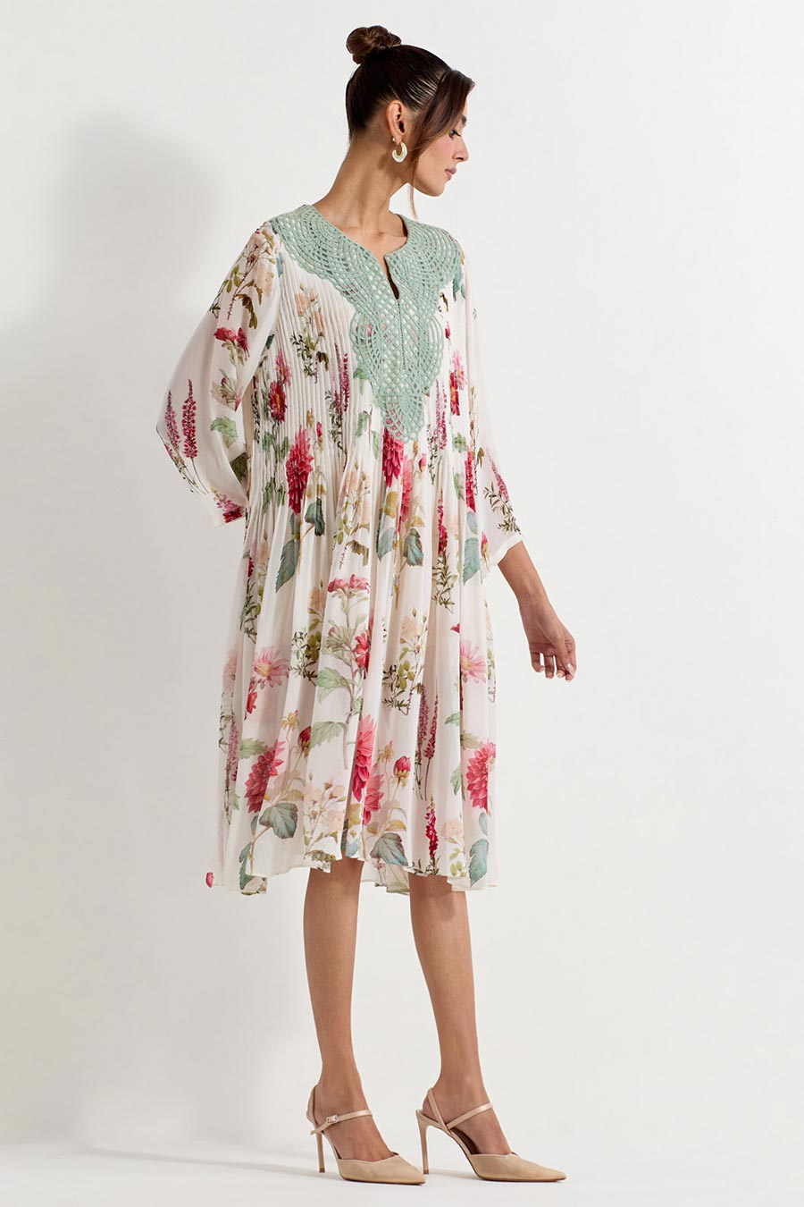 Daisy Printed Georgette Lattice Dress