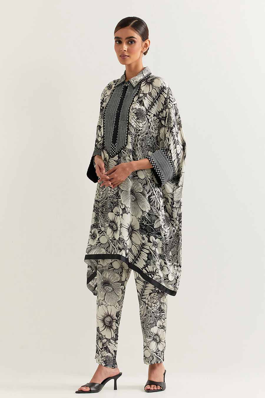 Black & White Printed Kaftan Co-Ord Set