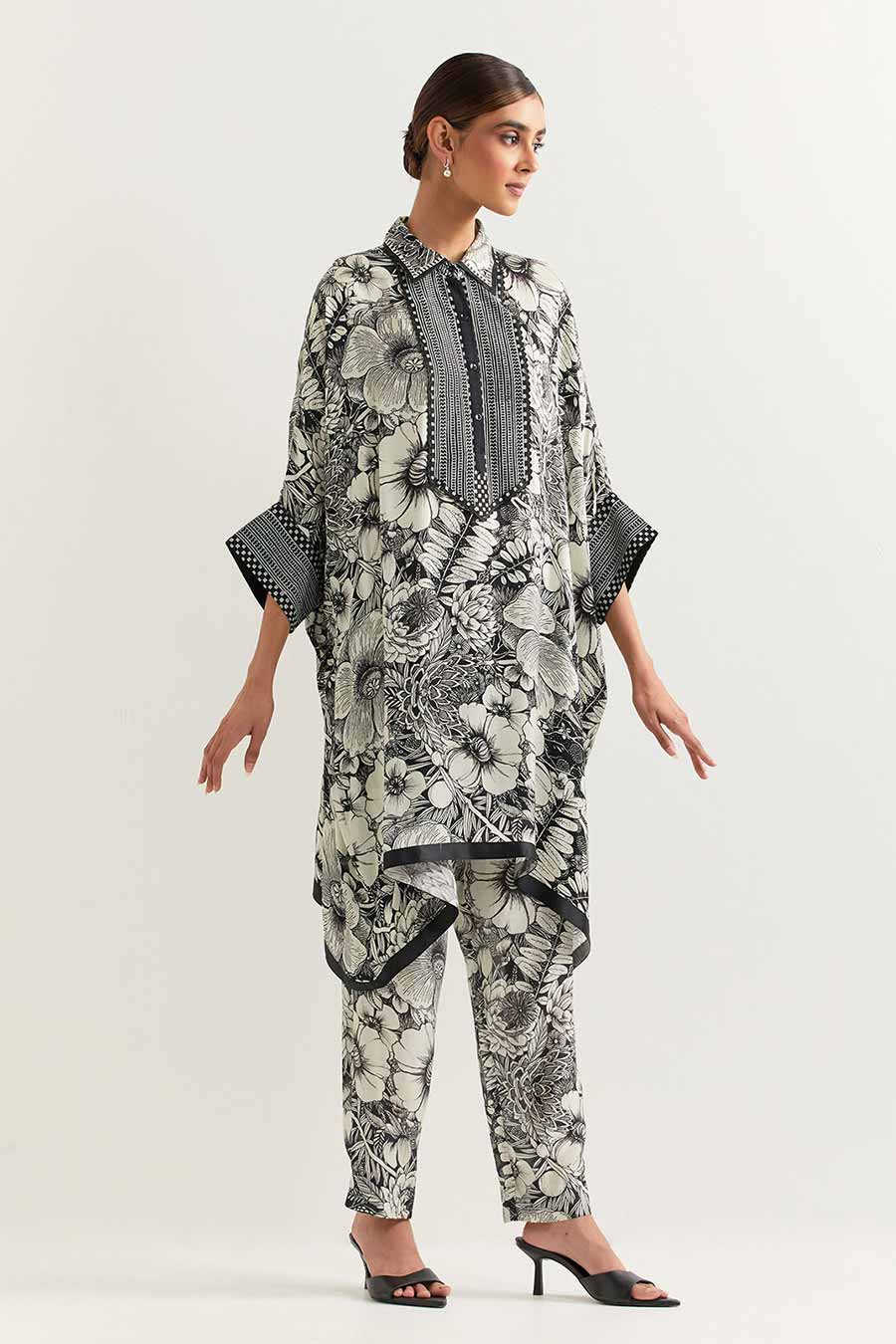 Black & White Printed Kaftan Co-Ord Set