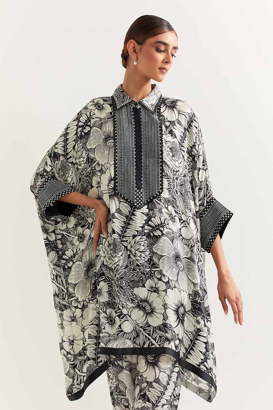 Black & White Printed Kaftan Co-Ord Set