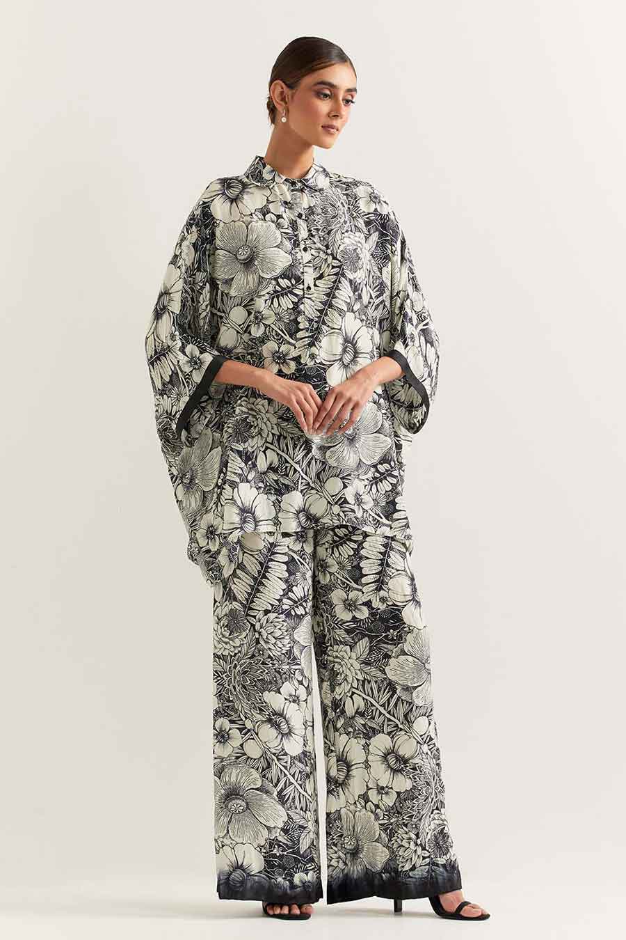 Black & White Printed Kaftan Co-Ord Set