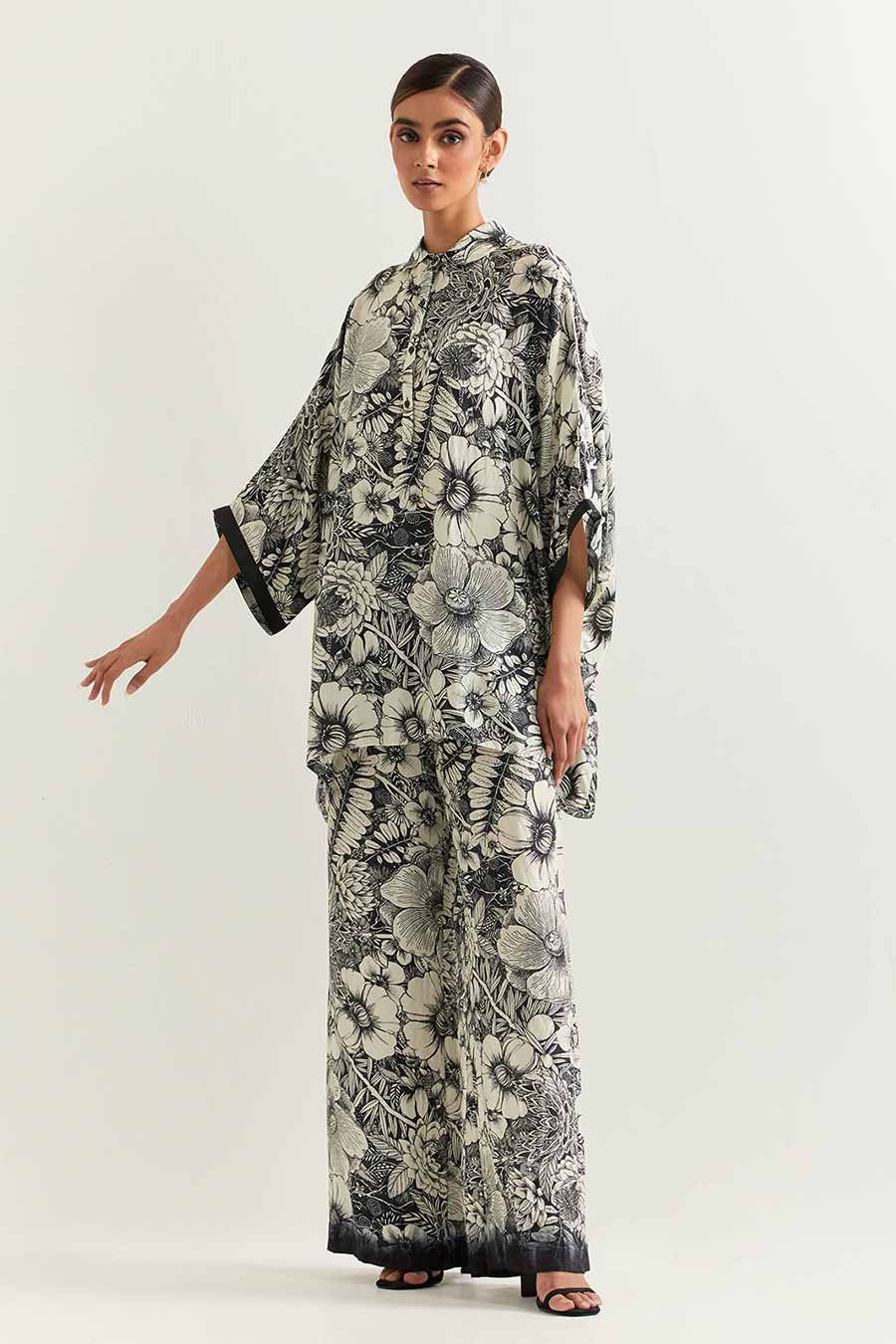 Black & White Printed Kaftan Co-Ord Set