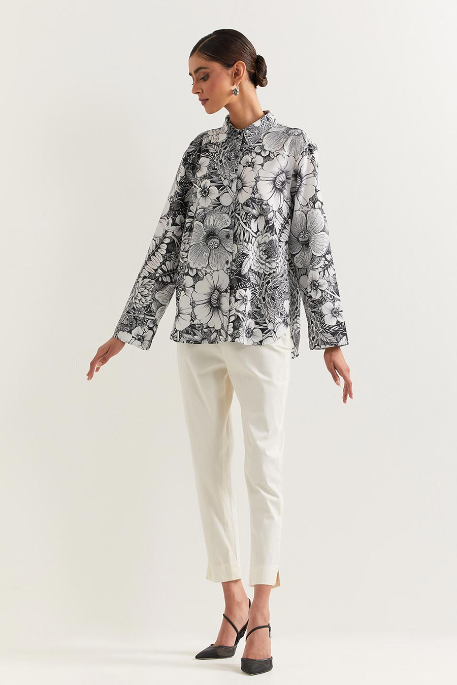 Black & White Printed Crepe Shirt