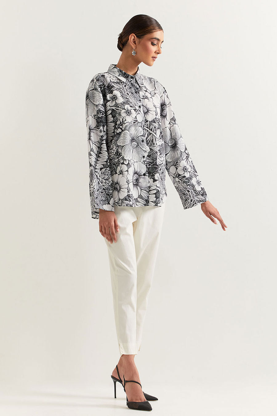 Black & White Printed Crepe Shirt